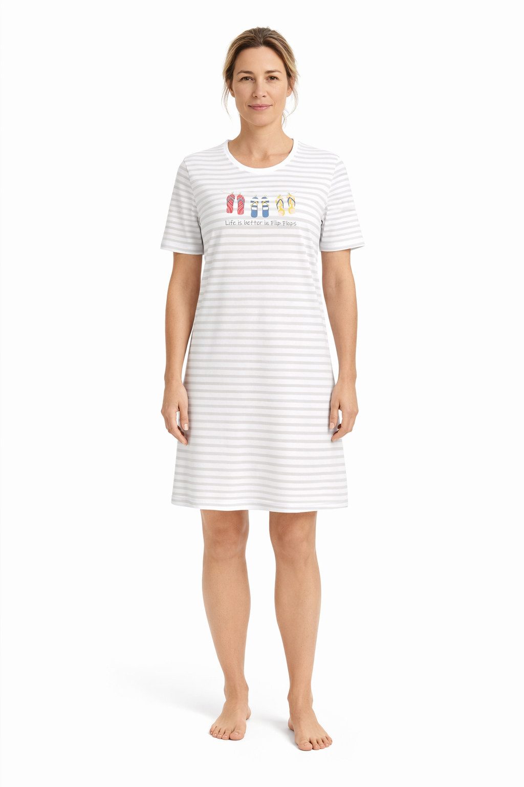 Ringella Nachthemd - Sleepshirt im Ringeldessin mit Frontdruck 100% Baumwolle