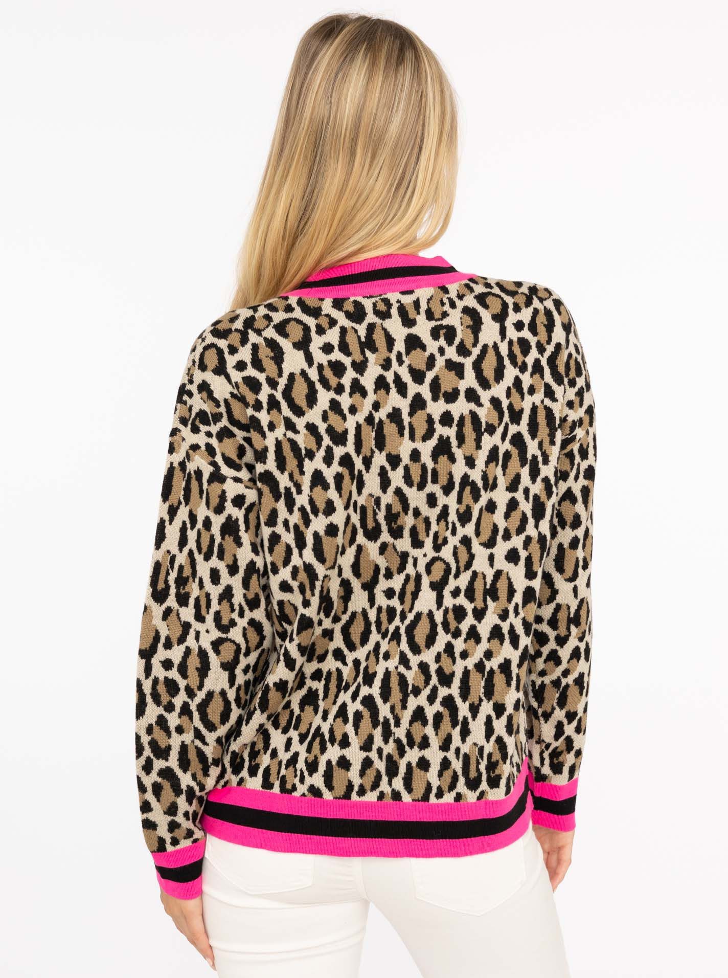 Zwillingsherz Strickjacke "Leo Streifen" mit Knöpfen, Leomuster und Streifenbündchen