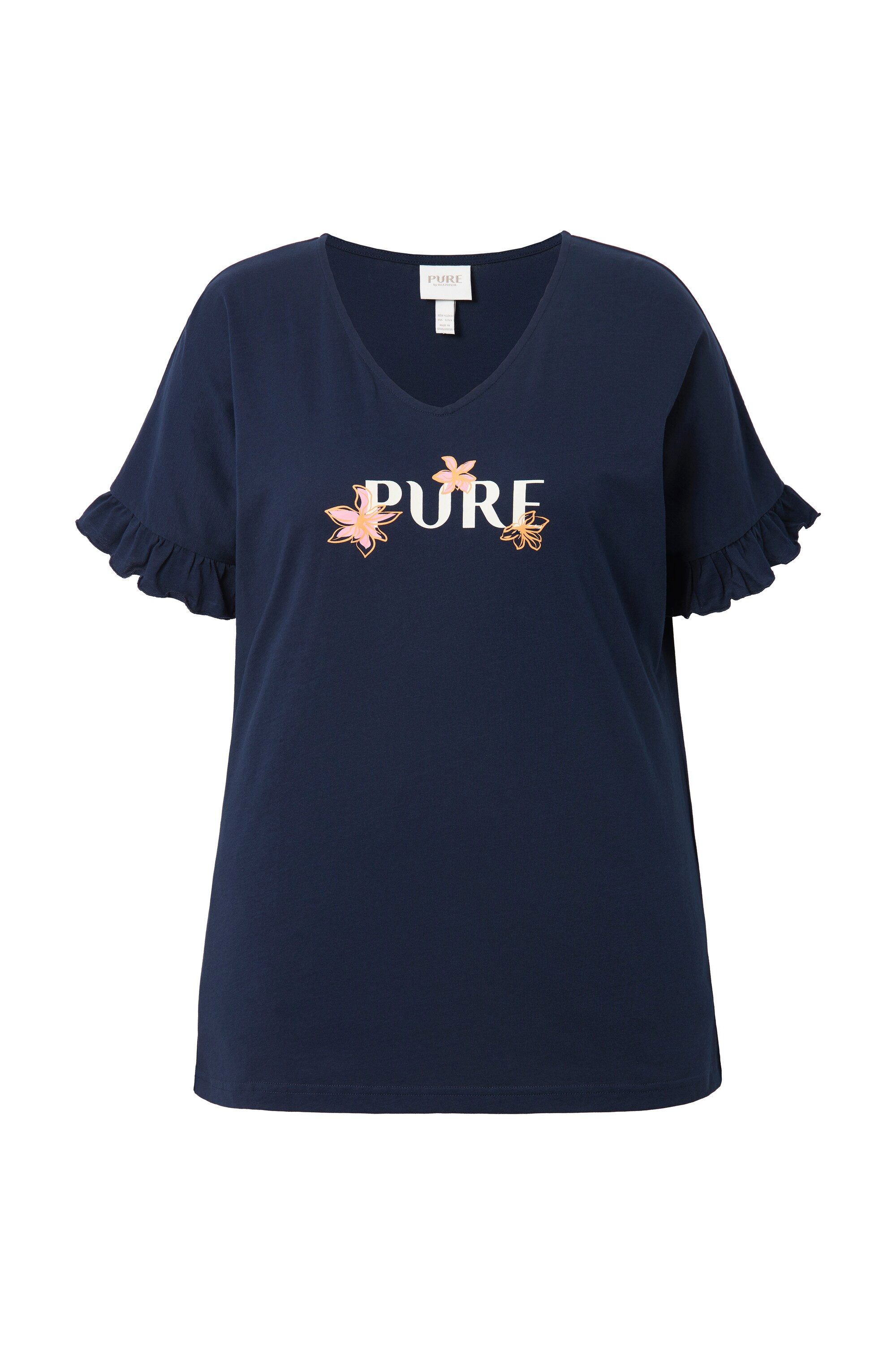 Ulla Popken Pyjama Pyjamashirt V-Ausschnitt Flügelarm Biobaumwolle