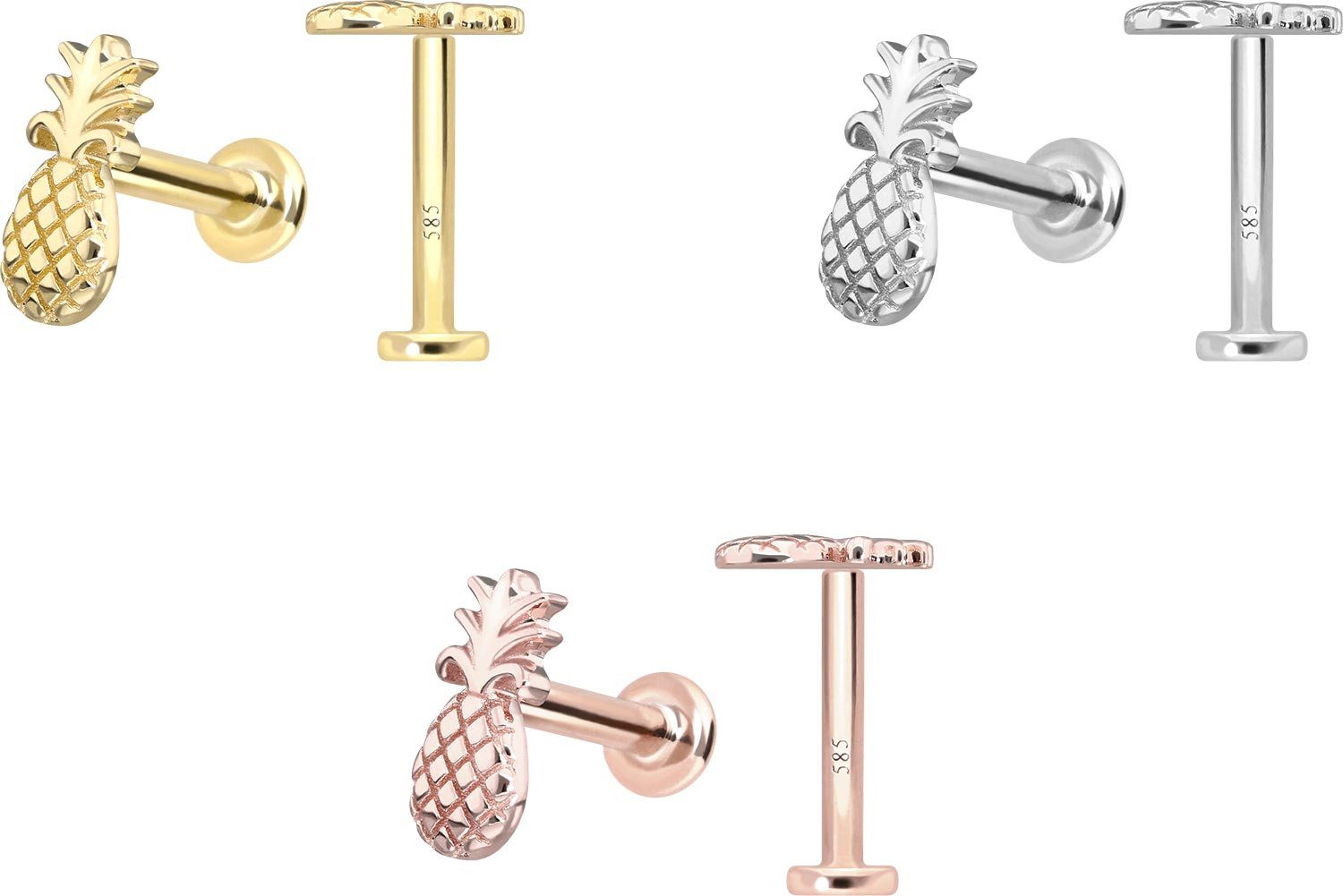 PIERCINGLINE Piercing-Set 14 Karat Gold Labret mit Push Fit ANANAS (Labrets, 1-tlg)
