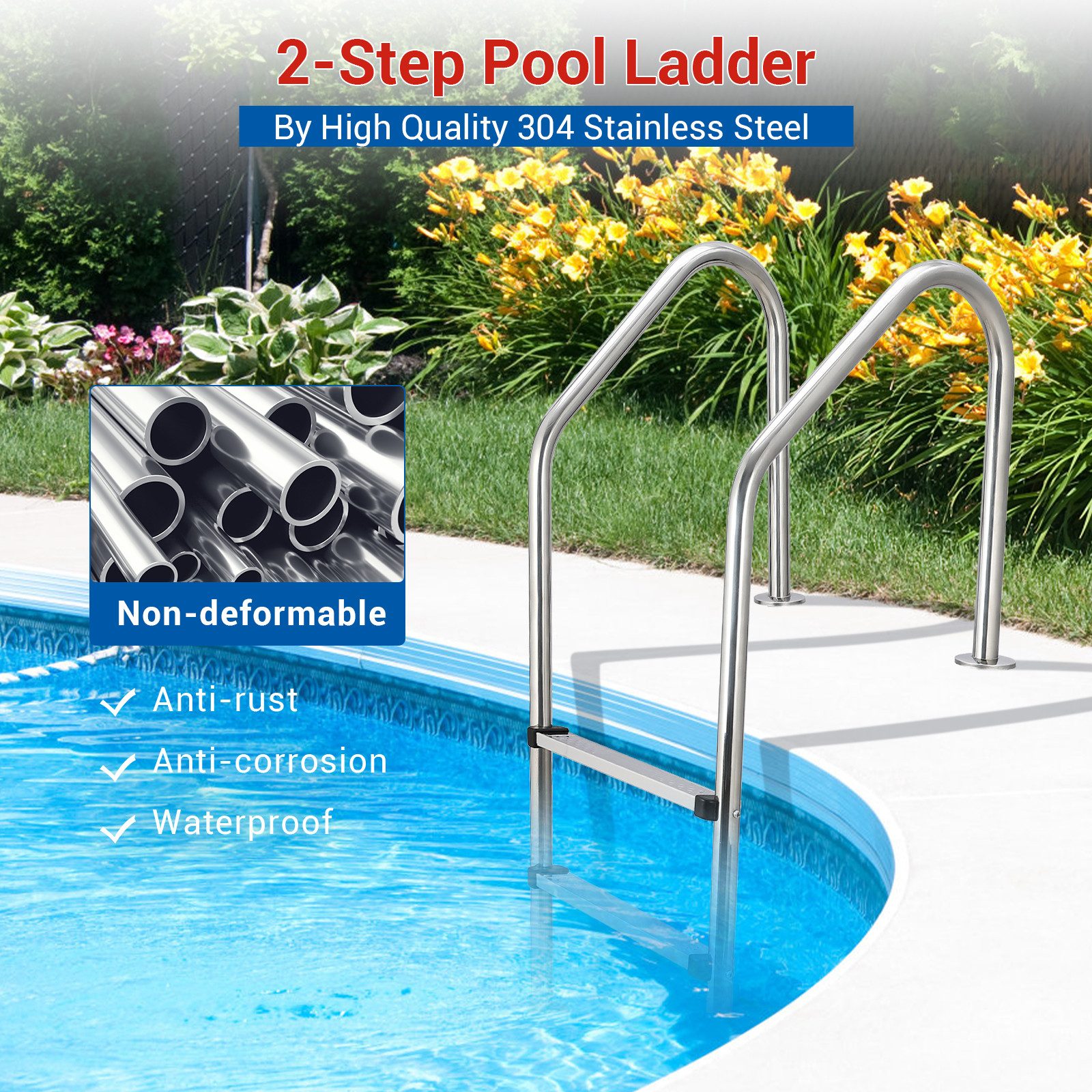 GarveeMore Poolleiter Edelstahl Poolleiter mit 2/4 Stufen Pool Handlauf Pool Treppe