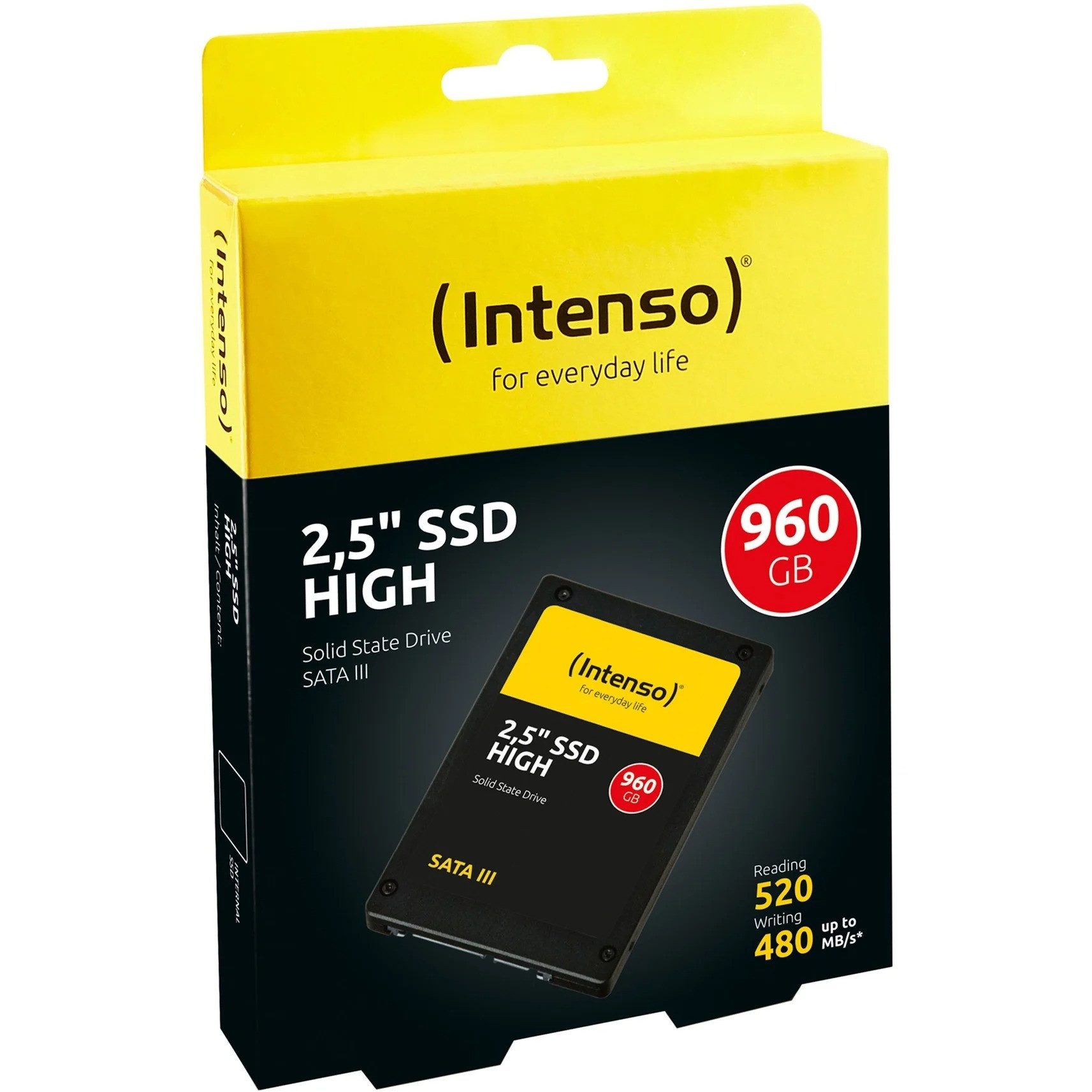 Intenso High Performance 960GB SATA SSD 2.5" interne SSD (960 GB) 2,5 Zoll" 520 MB/S Lesegeschwindigkeit, 480 MB/S Schreibgeschwindigkeit, SATA III, 3D NAND, SLC Cache, stoßunempfindliche Technik