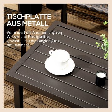 Outsunny Beistelltisch Couchtisch, Gartentisch mit Holzoptik, Kaffeetisch, Stahl, Braun (Set, 1-St., Couchtisch), 91L x 51B x 46H cm