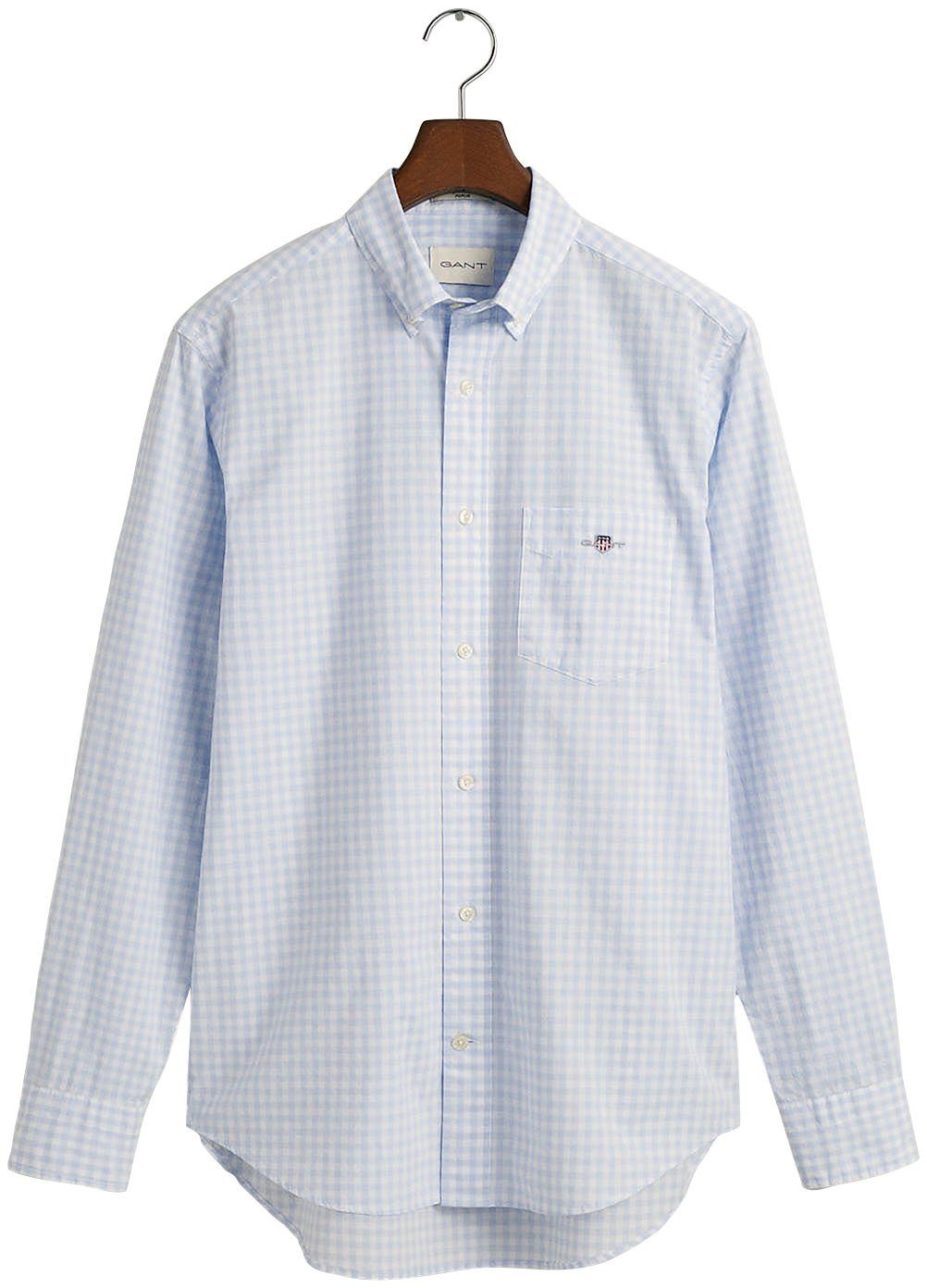 Brust mit Gant Langarmhemd der Logostickerei POPLIN GINGHAM blue REG light auf SHIRT