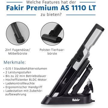 FAKIR Akku-Handstaubsauger premium AS 1110 LT, beutellos, Handsauger mit Tierhaarbürste, Fugendüse, Möbelbürste, HEPA-Filter