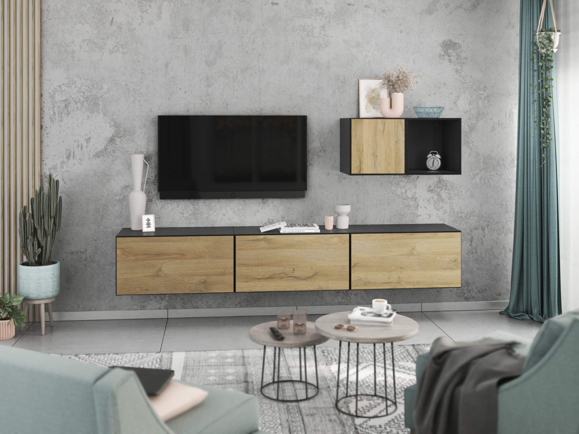 moebel-dich-auf Wohnwand VARIANTO 5, (5- teilig., 3x Schrank mit Klappe, 1x Regal offen, 1x Schrank mit Tür)