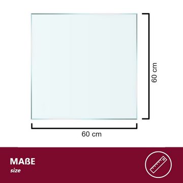 HOOZ Tischplatte aus Glas 60 x 60 x 0,6 cm oder als Funkenschutzplatte für den Kamin (Klarglas, 1 St., ESG-Sicherheitsglas), mit hochwertigem Facettenschliff