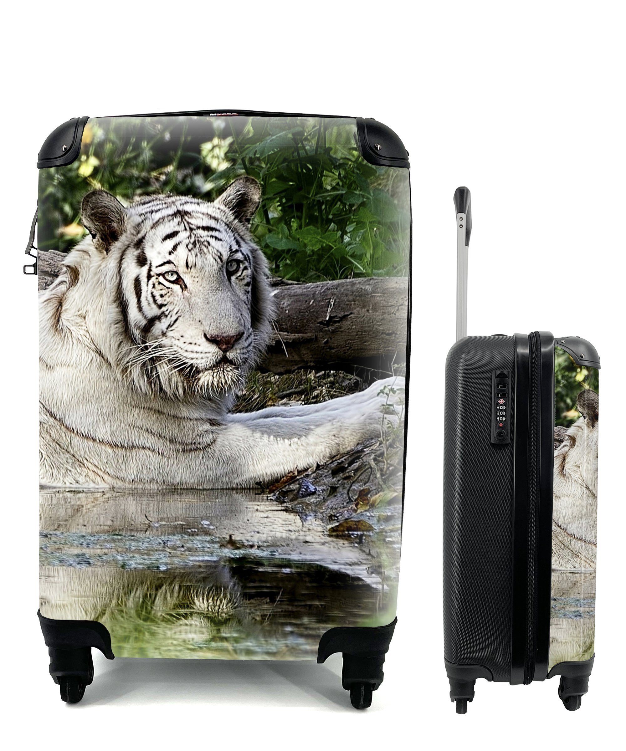 MuchoWow Handgepäckkoffer Weißer Tiger im Wasser, 4 Rollen, Reisetasche mit rollen, Handgepäck für Ferien, Trolley, Reisekoffer