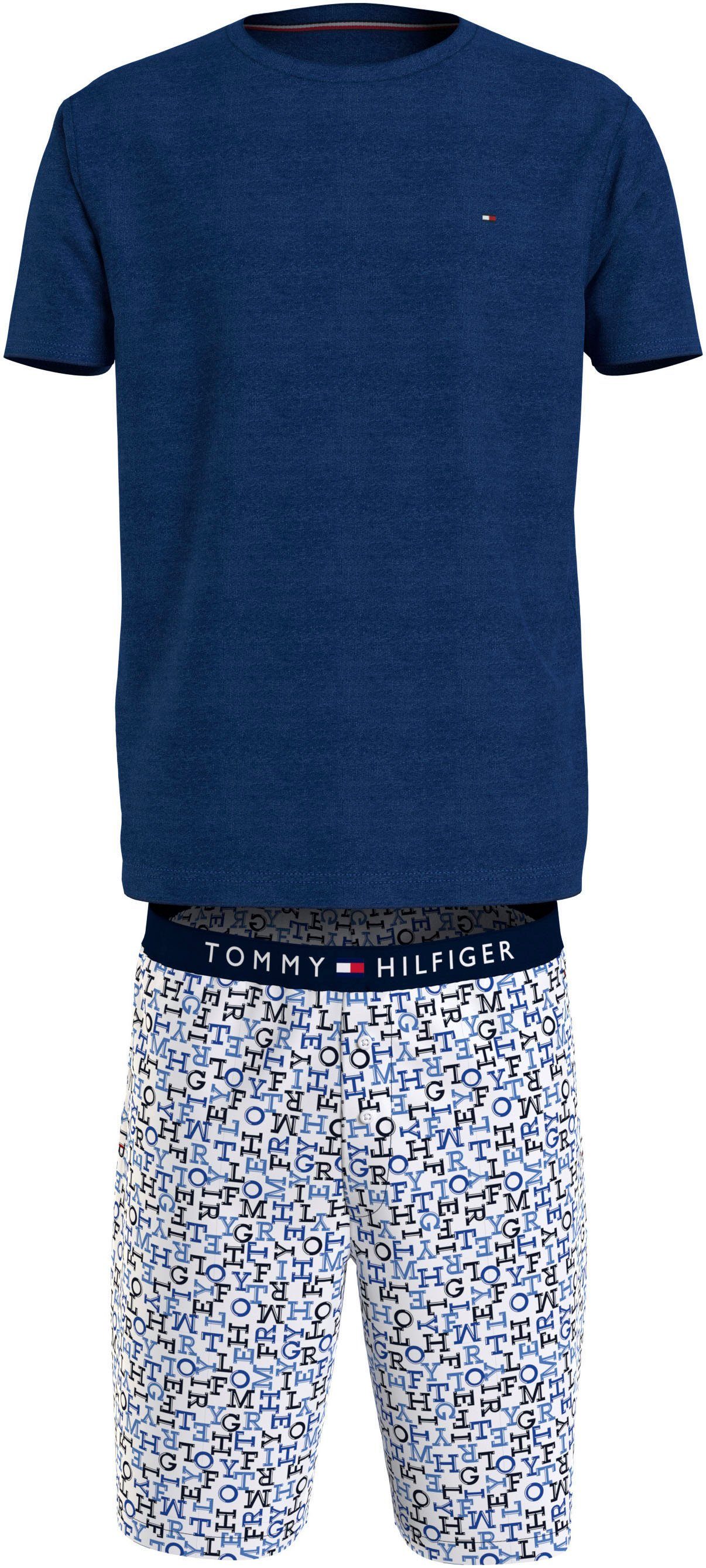 Tommy Hilfiger Underwear Pyjama CN SS SHORT WOVEN SET (Set, 2 tlg., 2er) mit  Markenlabel