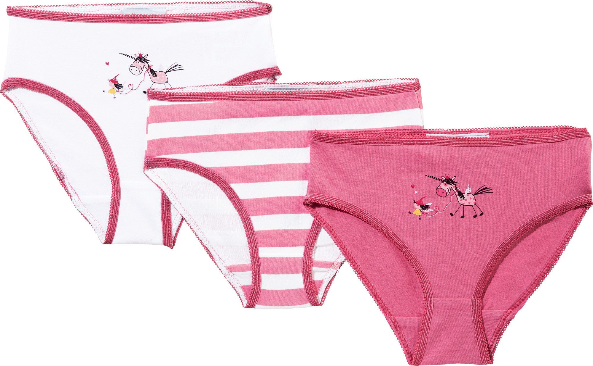 Erwin Müller Slip Mädchen-Slip 3er-Pack Single-Jersey Streifen/Tiermotive: Einhorn