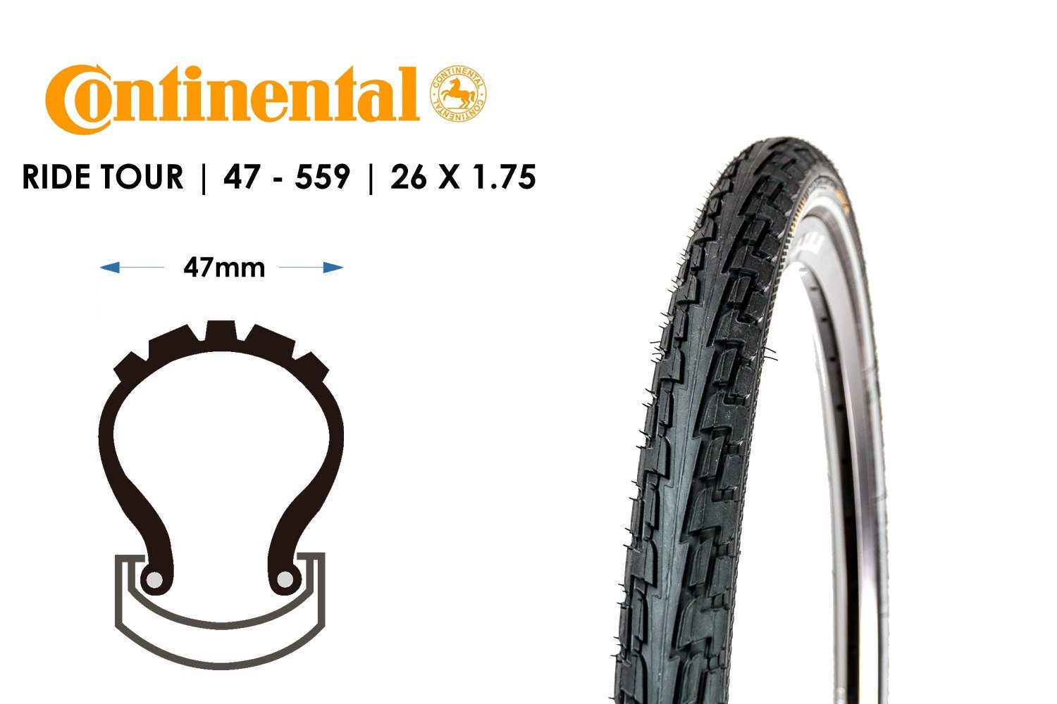 CONTINENTAL Fahrradreifen 26 Zoll CONTINENTAL Ride Tour 47-559 Fahrrad Reife