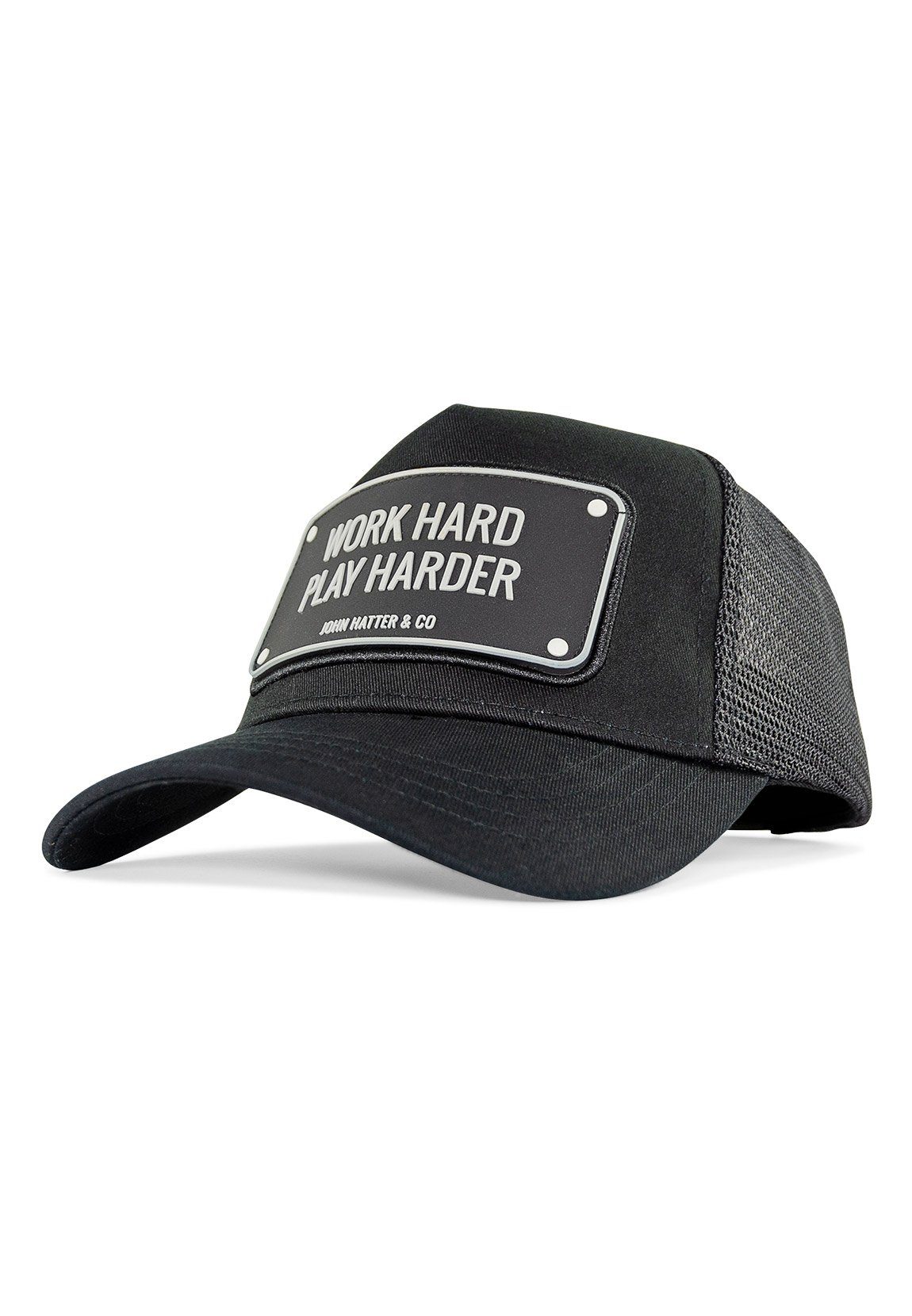 HARD Schwarz Trucker John HARDER & & Cap Co Co. Cap John Trucker Hatter PLAY Rubber WORK Hatter