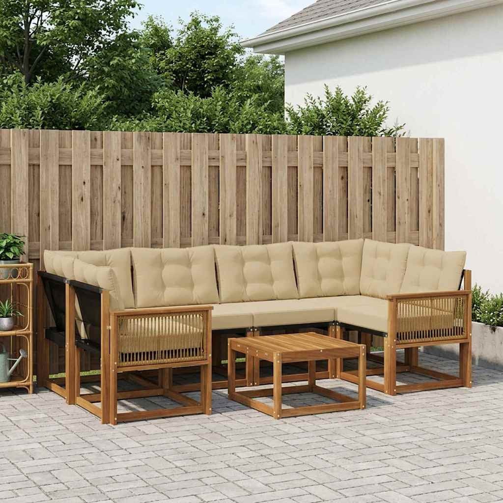 vidaXL Gartenlounge-Set Outdoor-Sofagarnitur 7 stk. Natur und Beige, (7-tlg)