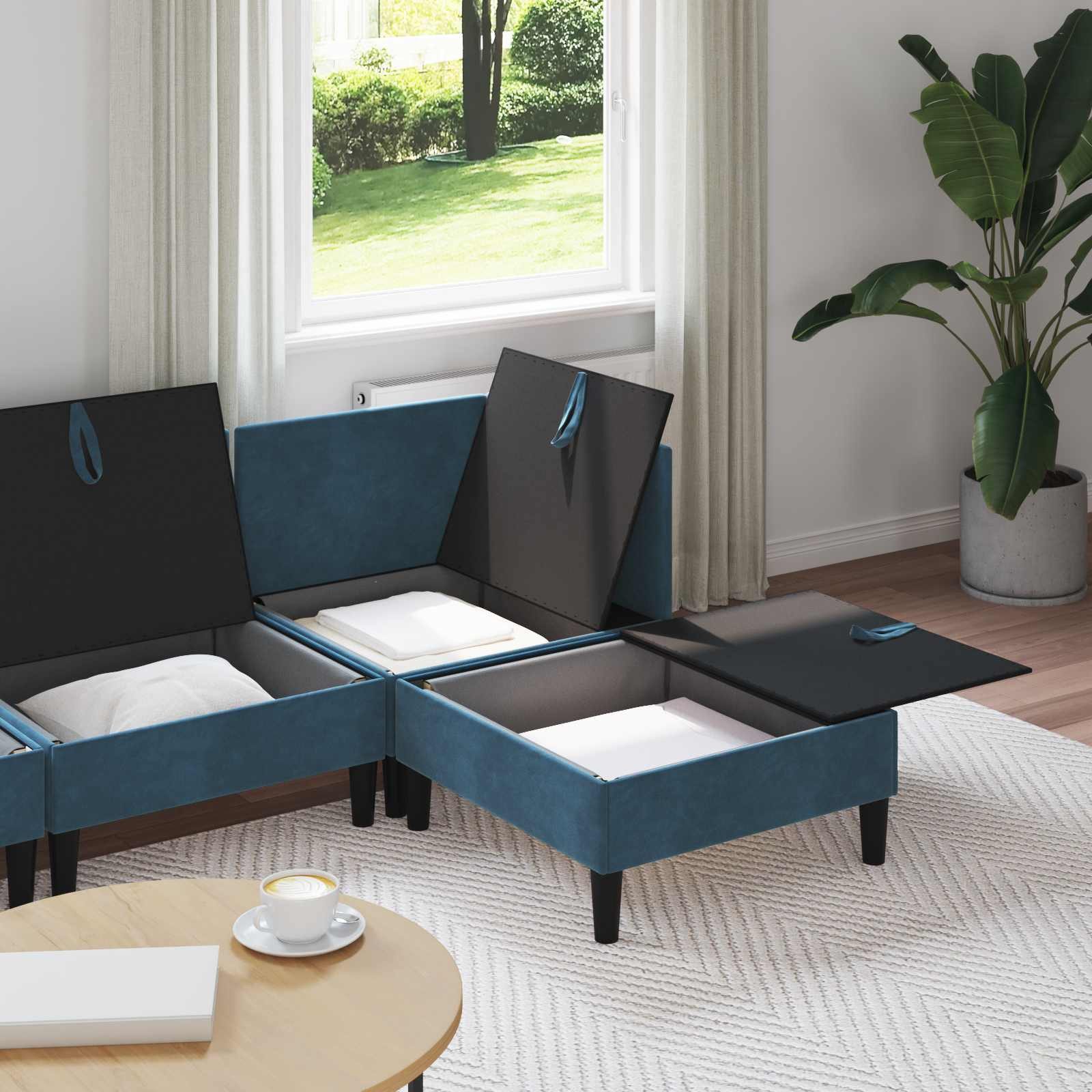 vidaXL Wohnzimmer-Set Wohnzimmergarnitur mit Kissen mit Speicher 4 pcs Blau Samt, (4-St)