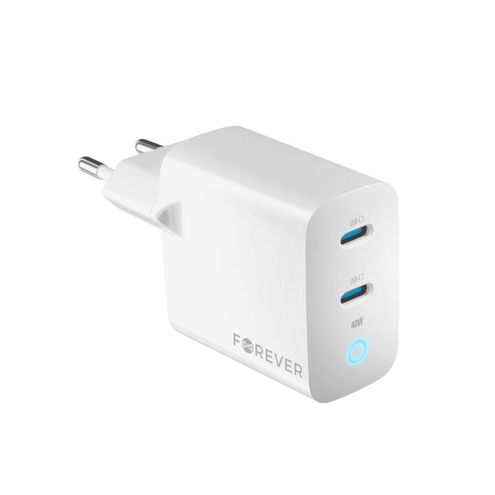 40W GaN PD QC Ladegerät 2x USB-C weiß Smartphone-Ladegerät