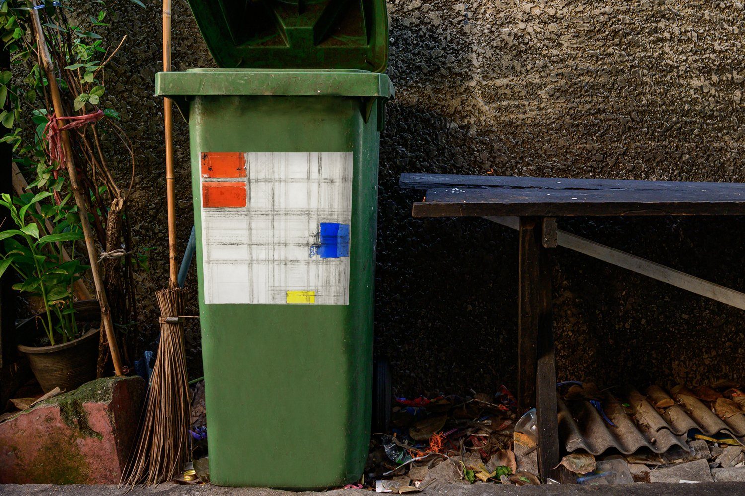 Studie Mülltonne, Sticker, Mondrian Container, für Abfalbehälter Wandsticker Komposition MuchoWow St), (1 eine Mülleimer-aufkleber, - Piet