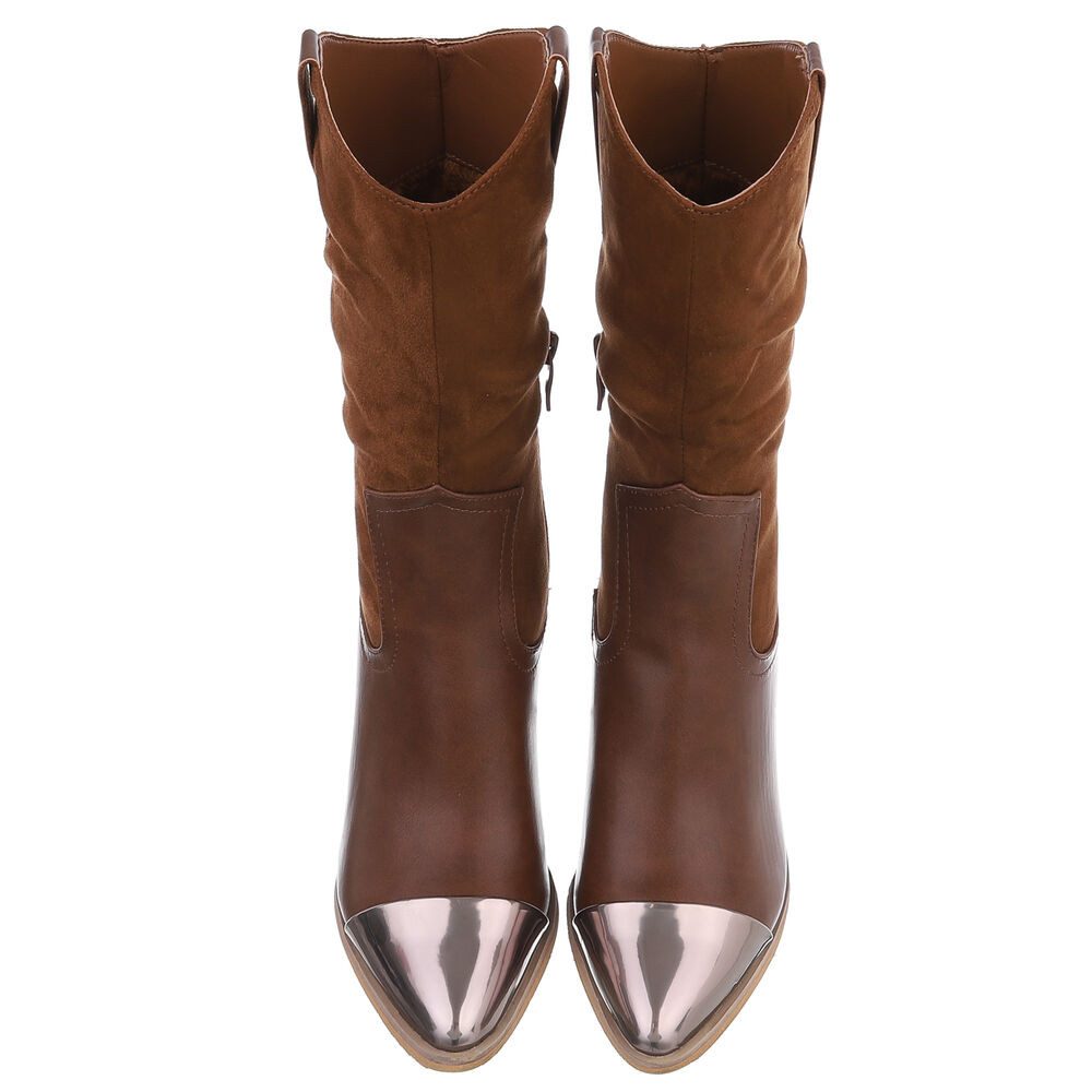 Ital-Design Eleganter Stiefel mit Blockabsatz und Metalliceinsatz Westernstiefel (65394605) Blockabsatz Stiefel in Camel – Bild 4 von 5
