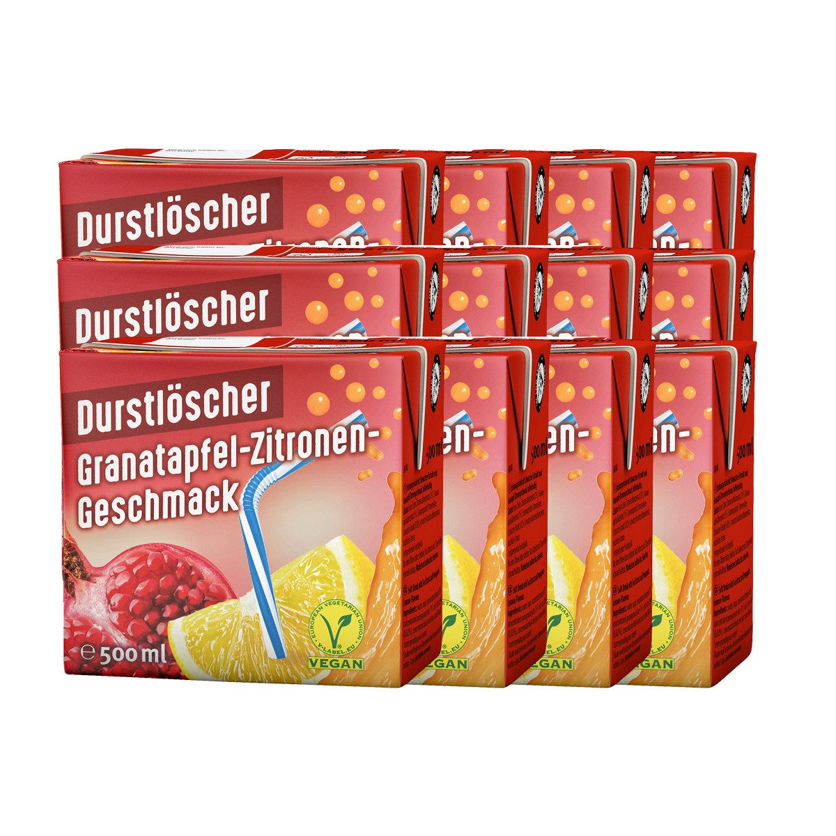 DURSTLOESCHER Softgetränk, Durstlöscher Granatapfel Zitrone fruchtige Erfrischung 500ml 12er Pack