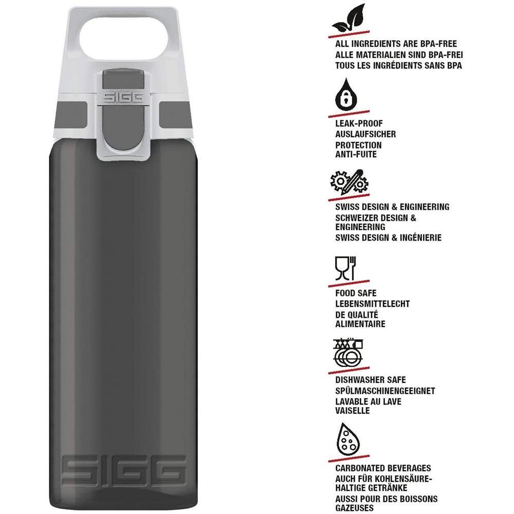 Grau Kunststoff transparent Total Sigg auslaufsicher Trinkflasche 1L, Anthracite bruchfest Color