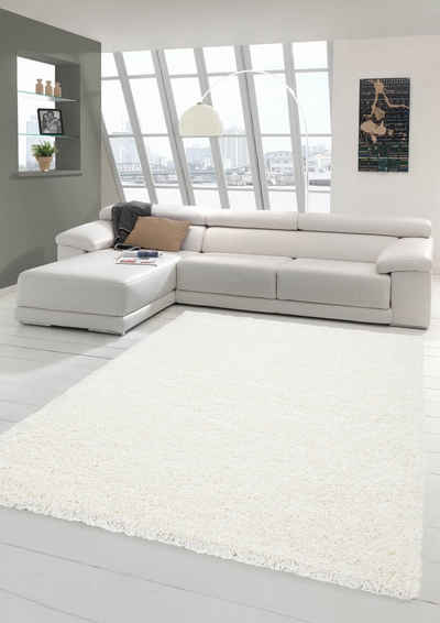 Hochflor-Teppich Shaggy Teppich Hochflor Langflor Teppich Wohnzimmer Teppich Gemustert in Uni Design Creme, Teppich-Traum, rechteckig, Höhe: 30 mm