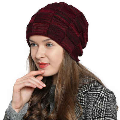 DonDon Beanie Damen warme Schlauchmütze Strickmütze (Packung, 1-St) Wintermütze, Beanie mit Flechtmuster und Teddyfleece