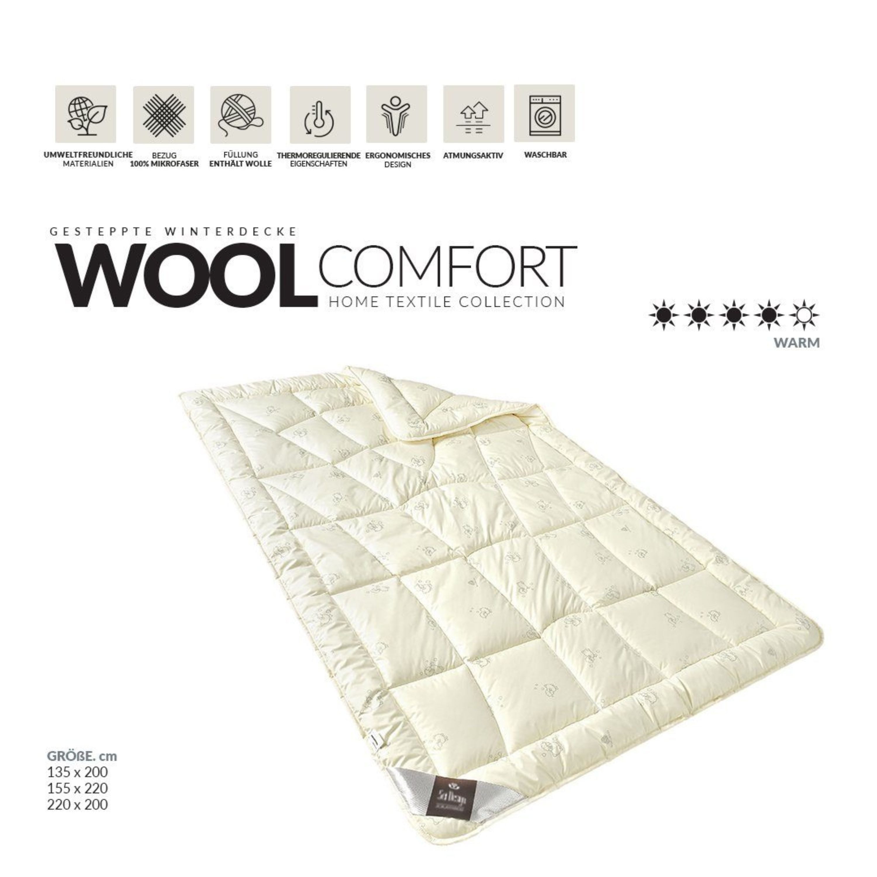 SEI Design Naturfaserbettdecke Wool Comfort 135x200 cm, Füllung: 70% Schurwolle - 30% Polyester