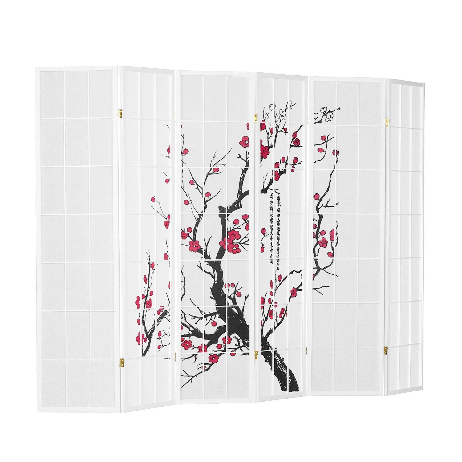 Kirschblüten Paravent Raumteiler Kirschmuster Homestyle4u 6tlg weiß
