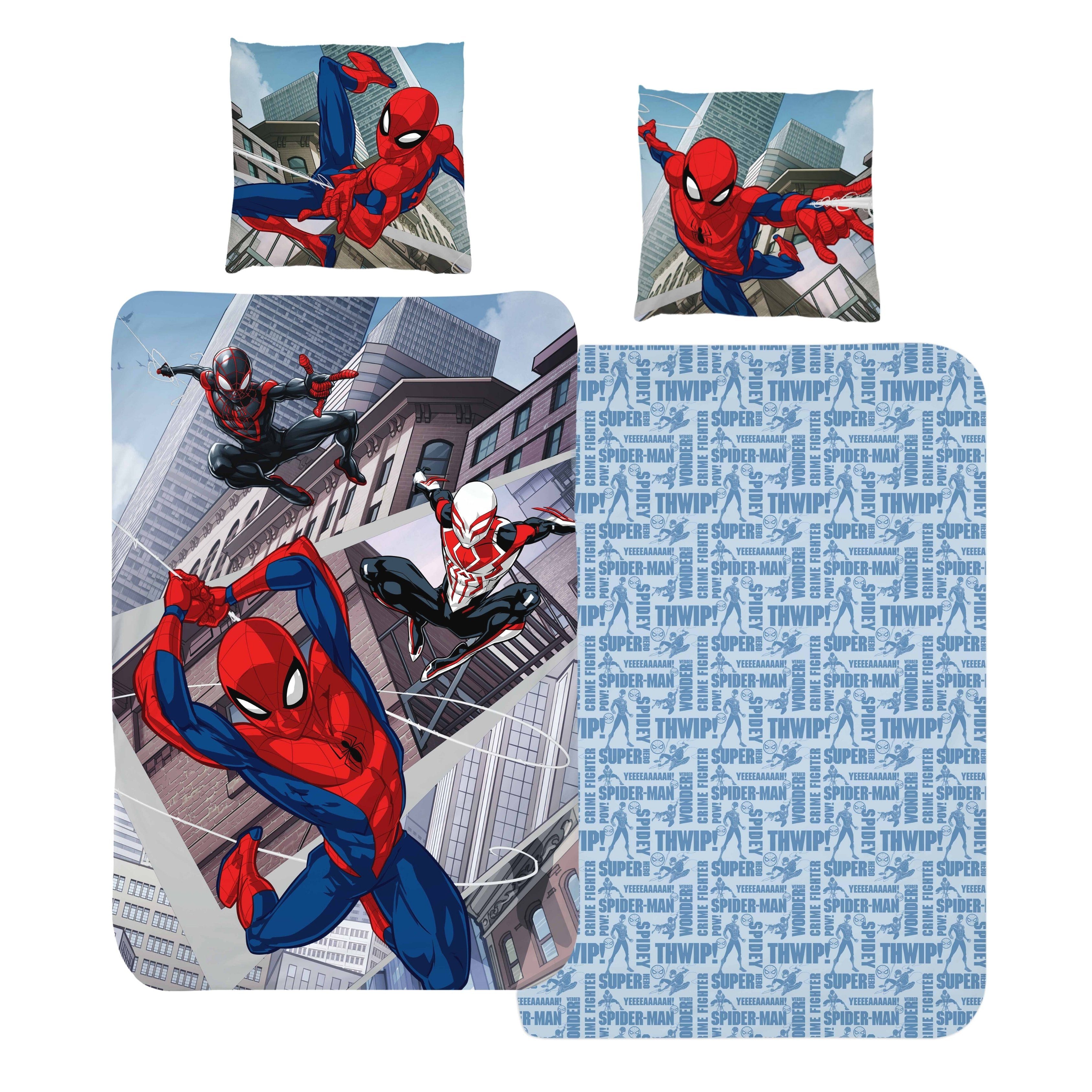 Bettwäsche Spiderman Marvel 135x200 + 80x80 cm, 100 % Baumwolle, MTOnlinehandel, Renforcé, 2 teilig, Jungen Kinderbettwäsche mit Reißverschluss