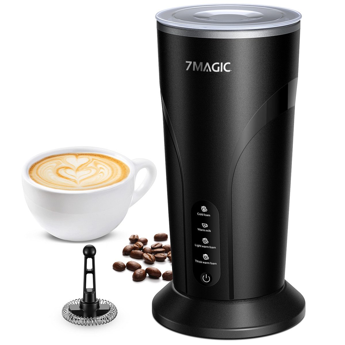 7MAGIC Milchaufschäumer 4 in 1 milchaufschäumer elektrisch, 500 W, Antihaftbeschichtung, für Macchiato, Latte, Cappuccino