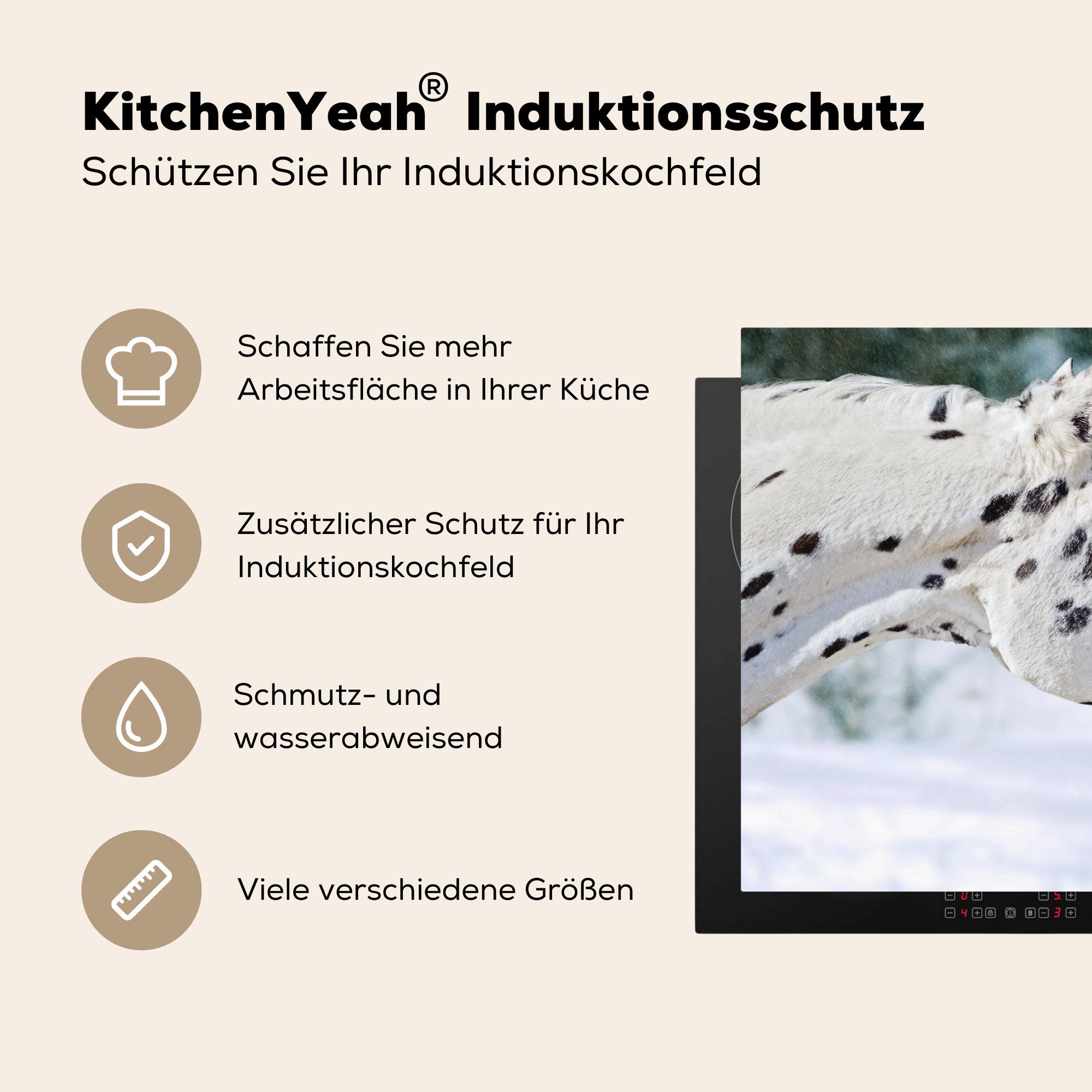 MuchoWow Herdblende-/Abdeckplatte Pferd Induktionskochfeld 81x52 die Schnee, tlg), für Vinyl, küche, Schutz Ceranfeldabdeckung - cm, Schneemann - (1