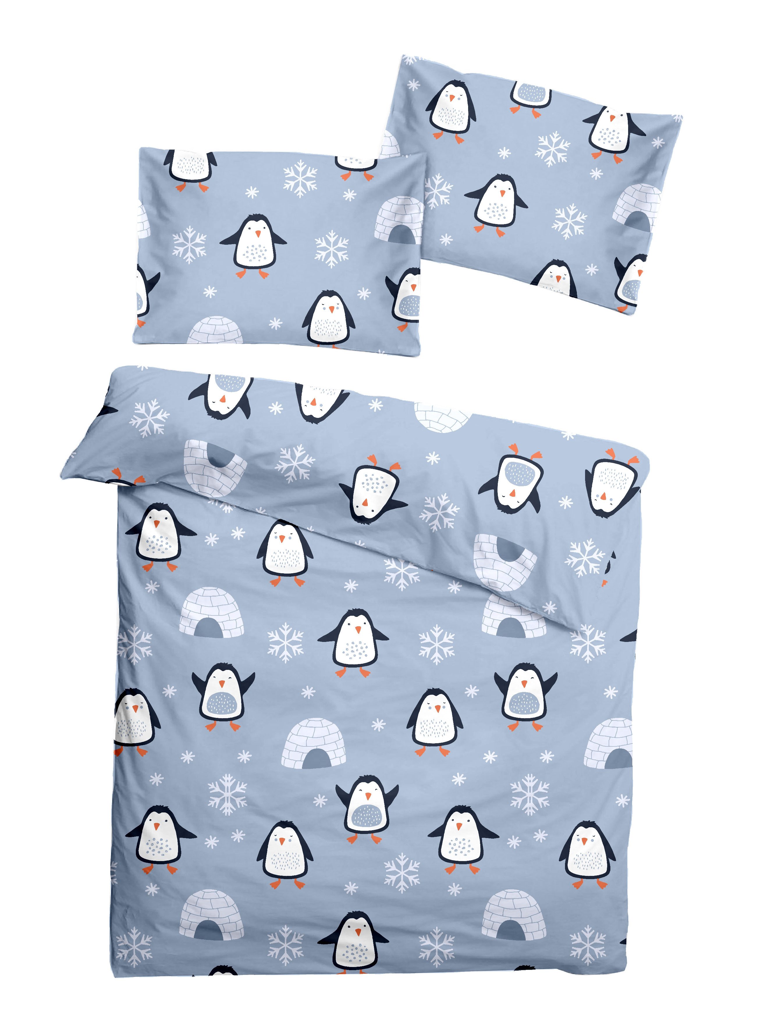 soma Babybettwäsche Baby Flanell Set Pinguin Winter 100x135 cm Blau inkl. 4 günstig online kaufen