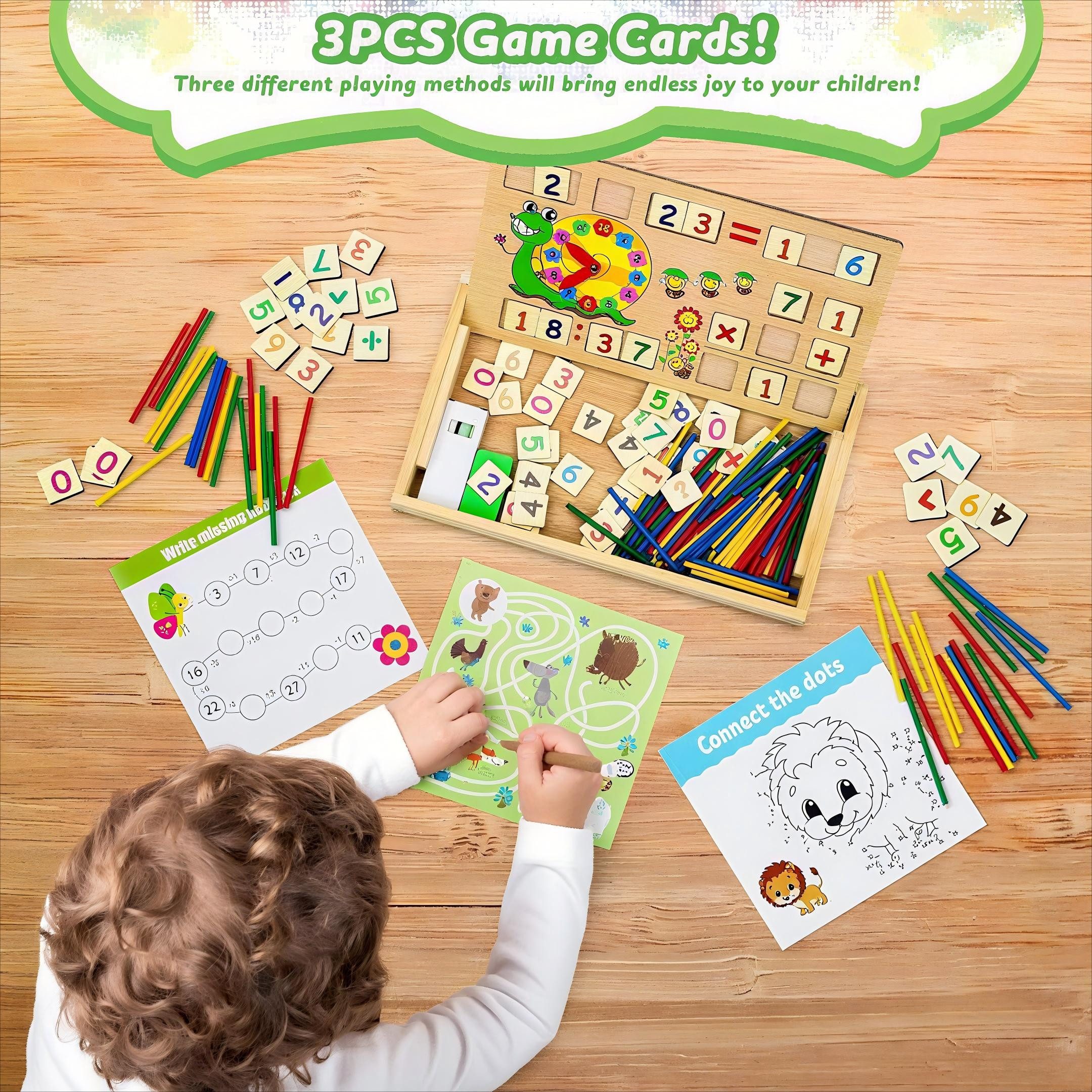 POPOLIC Lernspielzeug Mathe Montessori Spielzeug Spiele mit Zählstäbchen Einmaleins (2-St., Lernspiele Kinderspiele Holzspielzeug), ab 4 5 6 Jahre Jungen Mädche – Bild 3 von 5