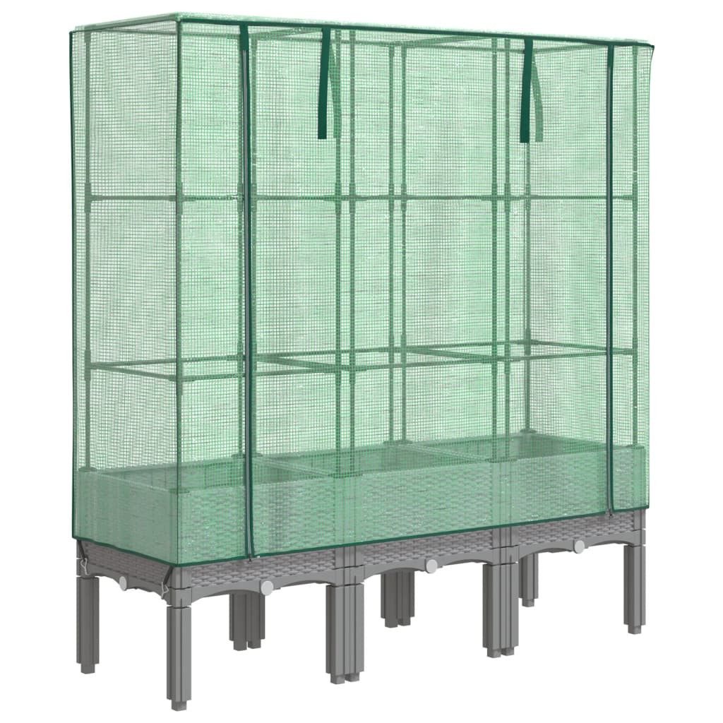 vidaXL Hochbeet Hochbeet mit Gewächshaus-Aufsatz Rattan-Optik 120x40x140 cm (1 St)