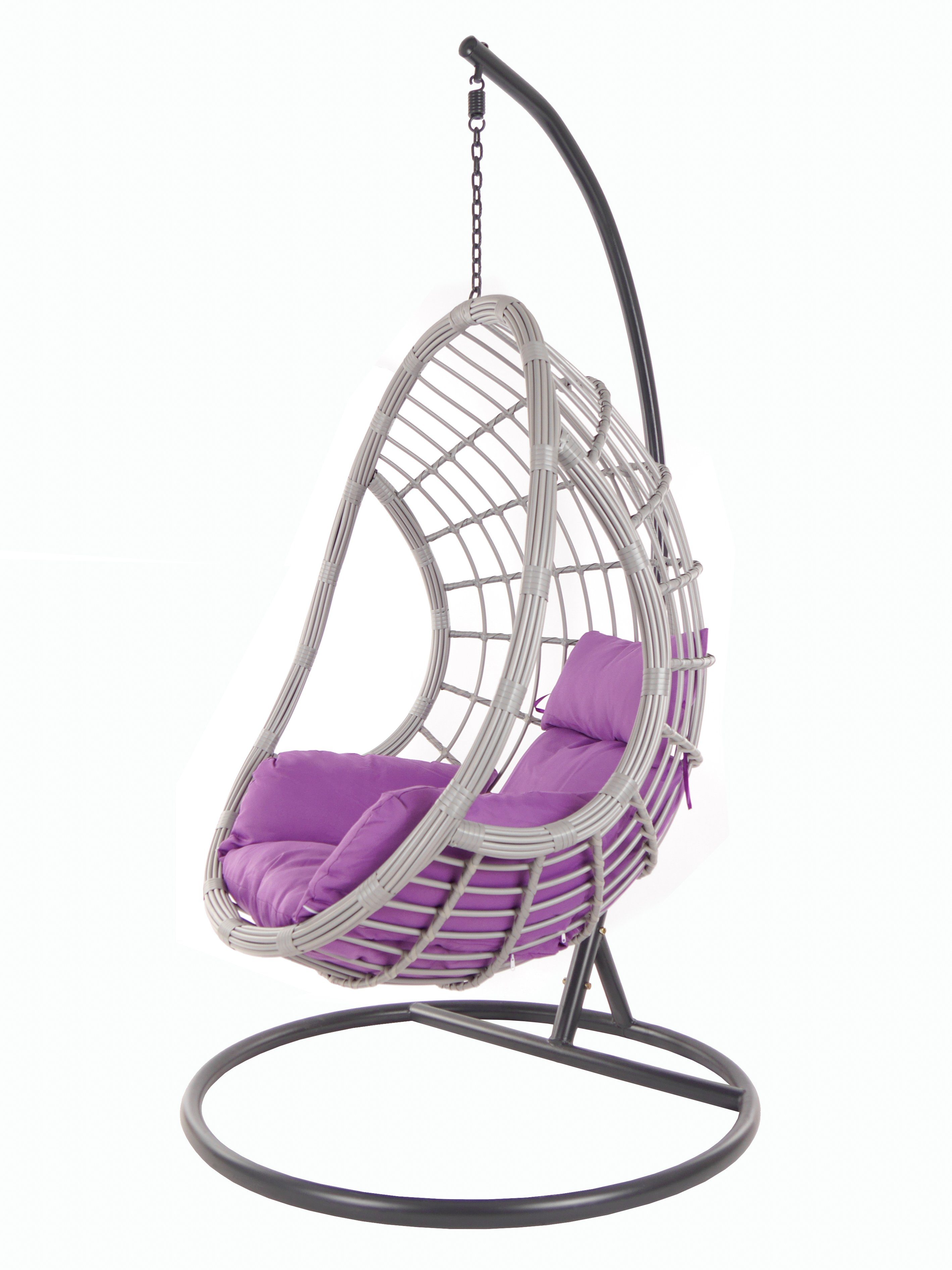 Gestell (4050 Loungemöbel lila mit und Hängesessel Swing KIDEO lightgrey, Chair, PALMANOVA Kissen, violet) Schwebesessel