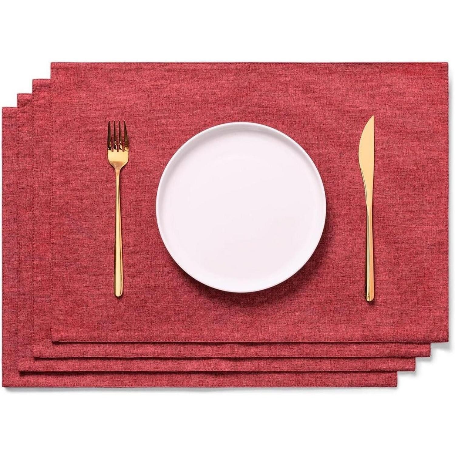 LuxusKollektion Platzset Tischset Stoff Platzdeckchen Weinrot 4er Cd-20 4er Set - 48 x 33 cm