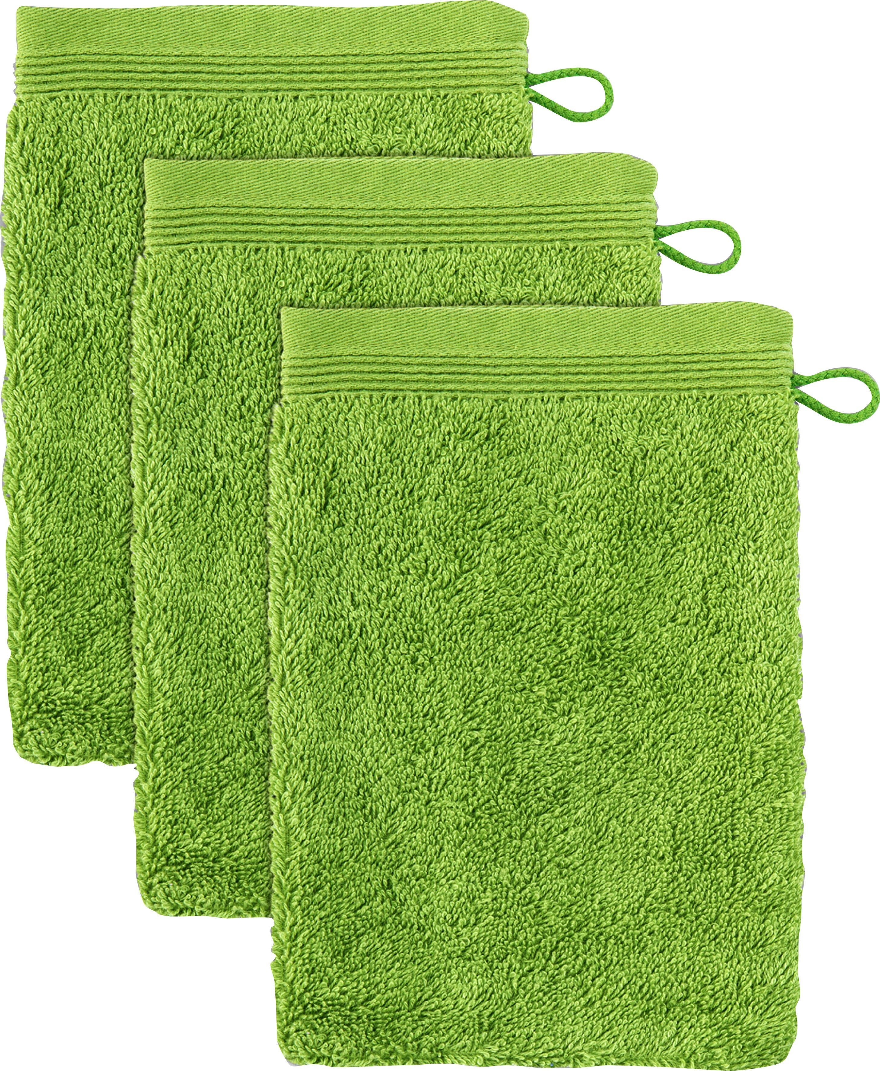 Möve Waschhandschuh Superwuschel, (Set, 3-St), Waschhandschuh Set mit Bordüre, 100% Premium Cotton Baumwolle, weich