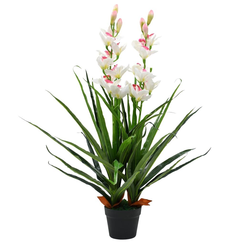 Künstliche Zimmerpflanze Künstliche Cymbidium Orchideenpflanze mit Topf 100 cm Grün