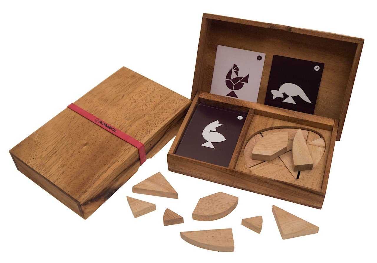 ROMBOL Denkspiele Spiel, Legespiel Varianten des Tangram für 2 Personen aus Holz, Holzspiel