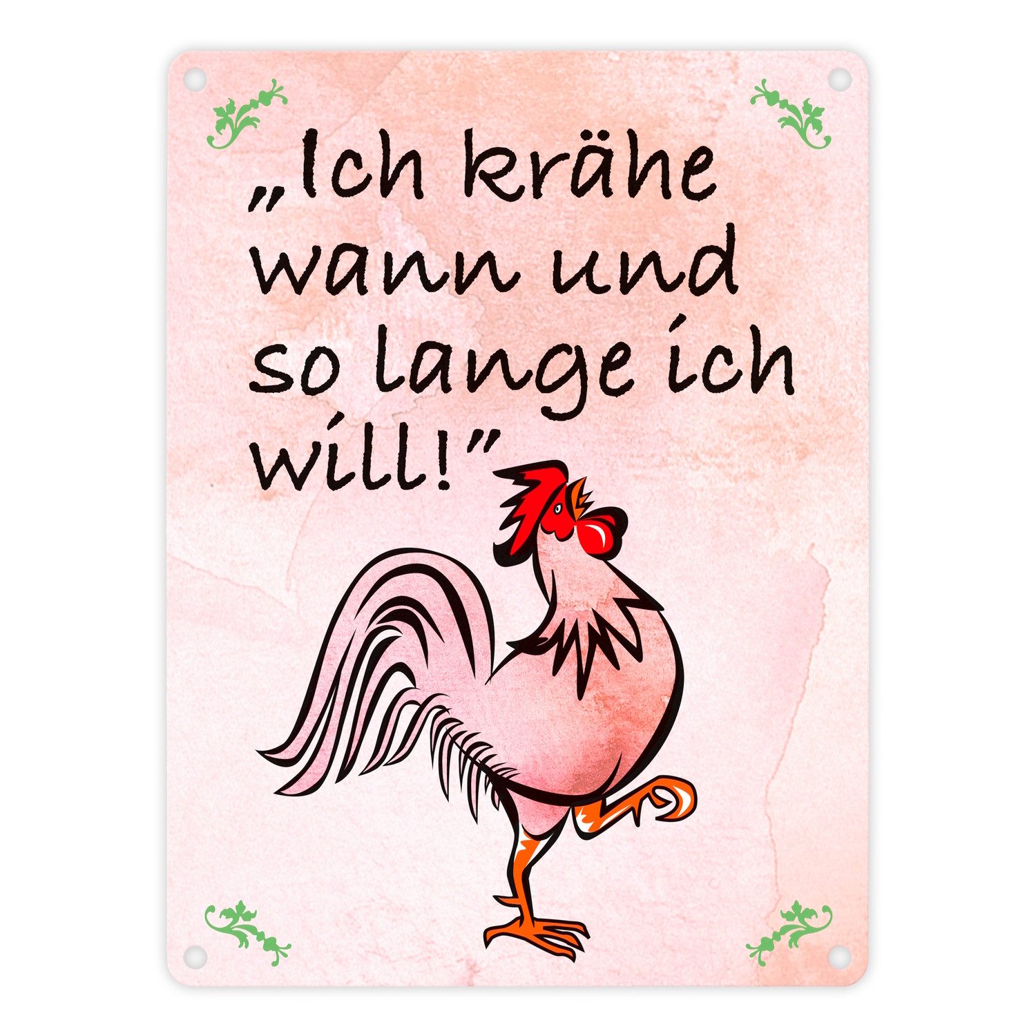 speecheese Metallschild Metallschild in 15x20 cm rot mit Hahn und