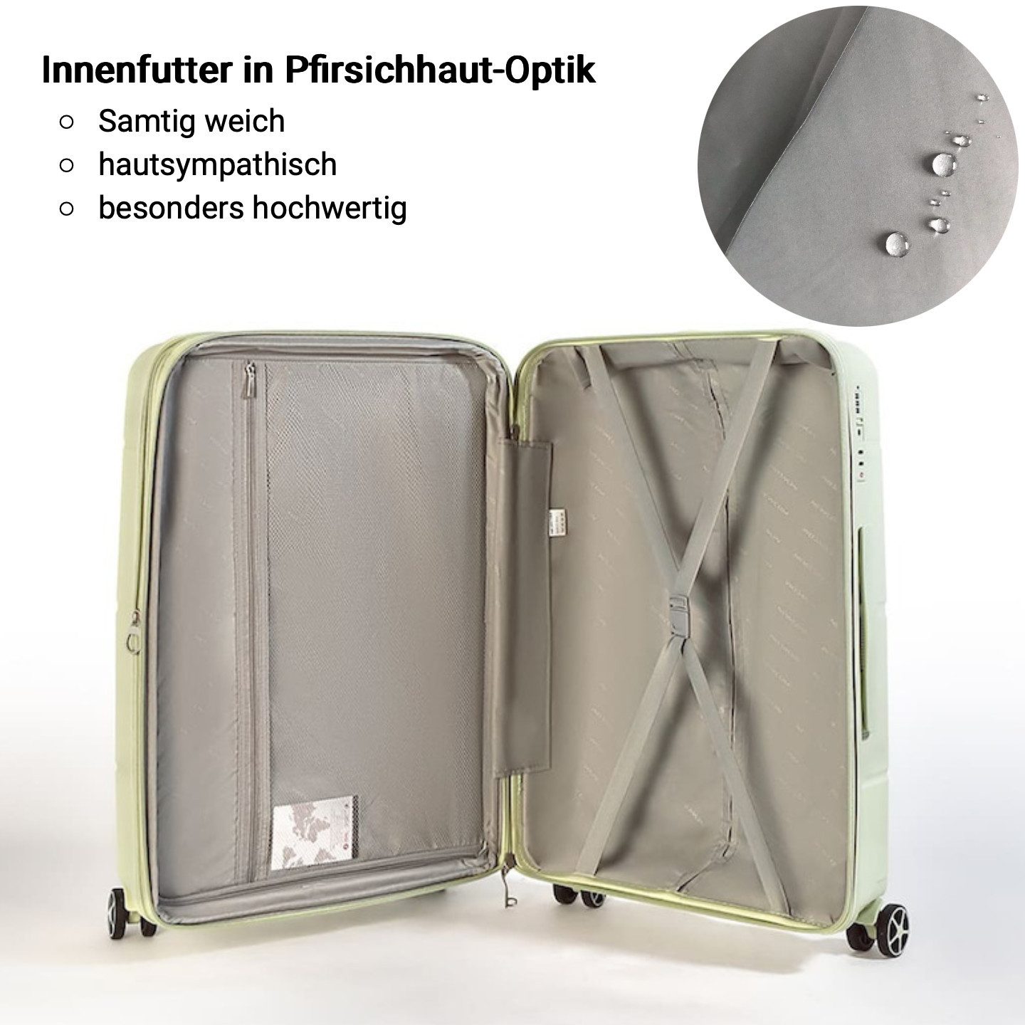 NEWCOM Handgepäck-Trolley Hartschalenkoffer Handgepäck, M/55cm, TSA, Polypropylen, Erweiterbar, 4 Rollen, 360° drehbar, 20Zoll, 54L, Grün, leichter & robuster Reisekoffer