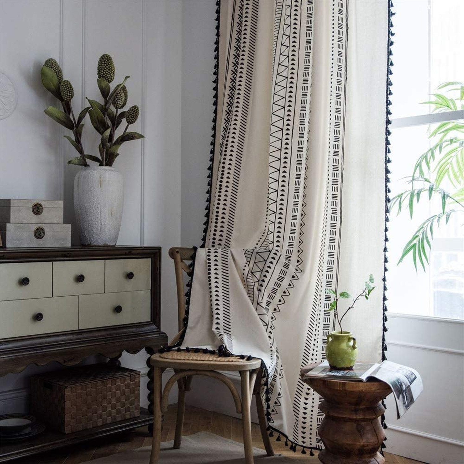 Geometrische Style, Fenster Boho Leinen Böhmische Vorhang Vorhang zggzerg Vorhänge,