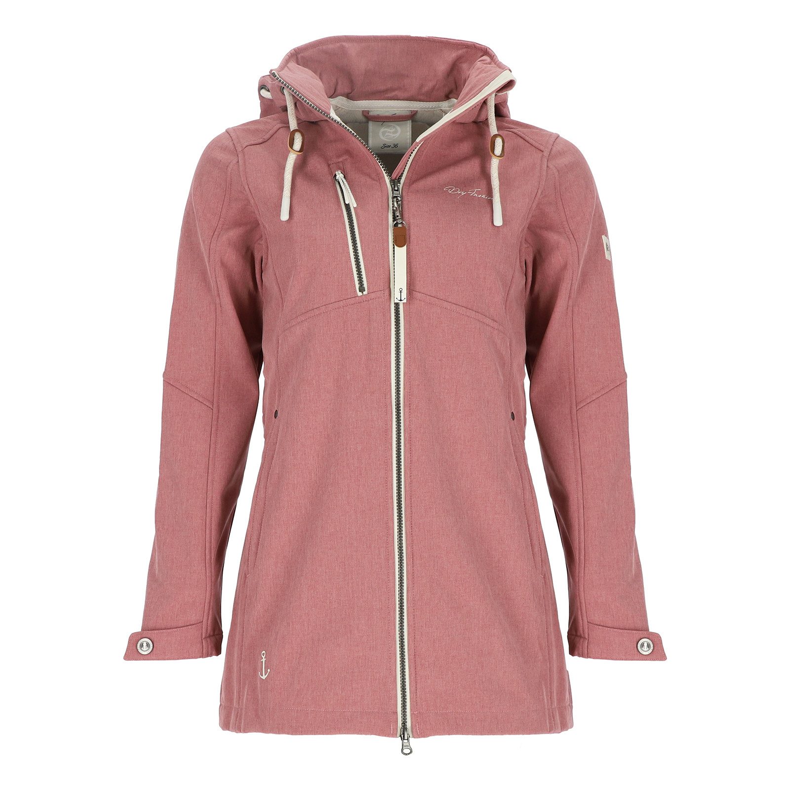 Dry Fashion Softshellmantel Büsum Damen Softshelljacke Büsum mit abnehmbarer Kapuze und Fleece-Futter