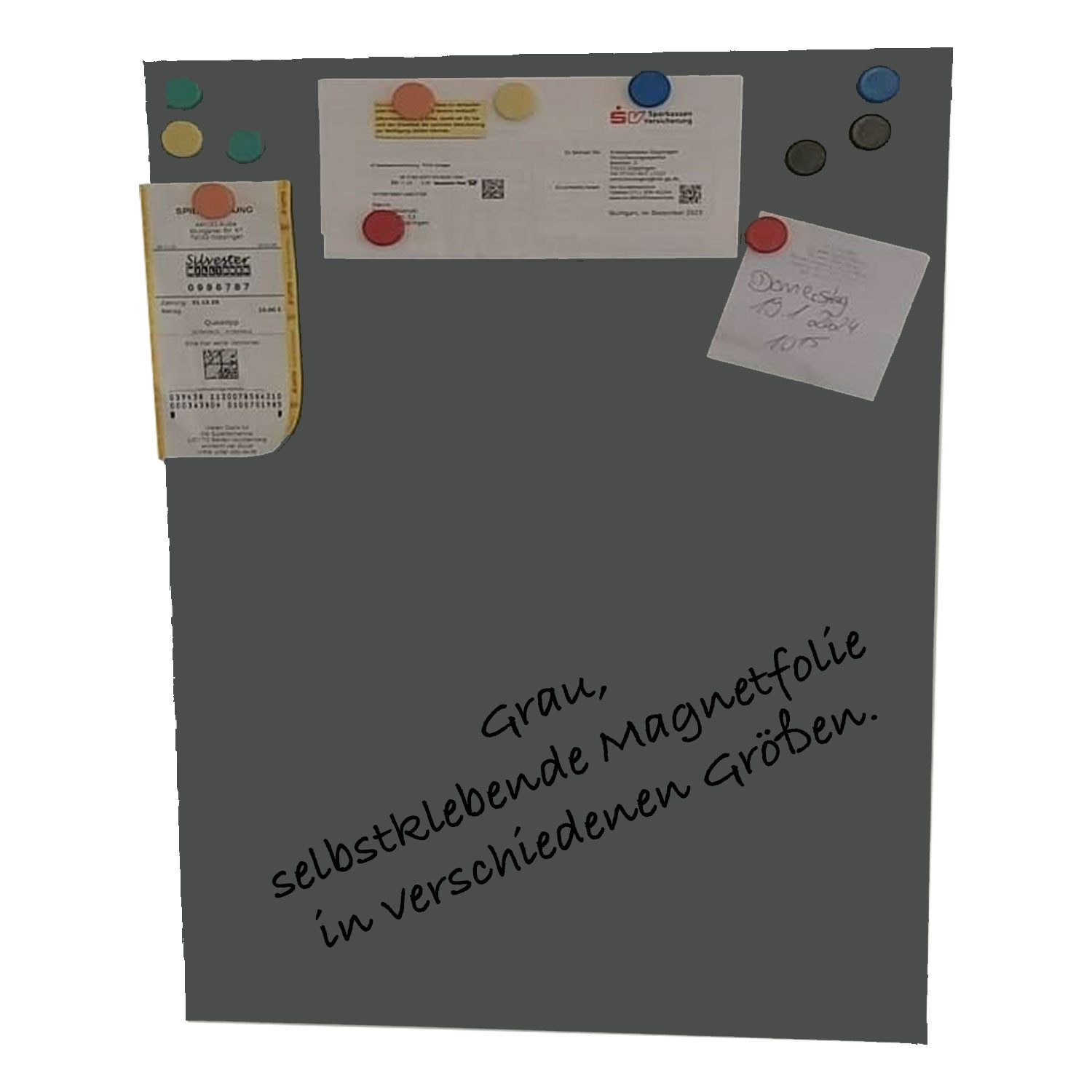 karofoilfix Magnetfolie Tafelfolie Magnetisch Grau – Selbstklebend +10 Magnete, 40 Größen, selbstklebend, Tafelfolie, magnetisch, Neodym-Magnete