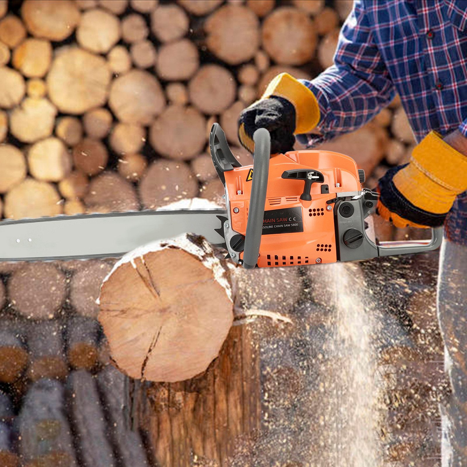 Rutaqian Petrol Chainsaw 55cc Petrol Chainsaw, ergonomic handle, double chain brake, chainsaw with 2000 W engine power, 50 cm bar length