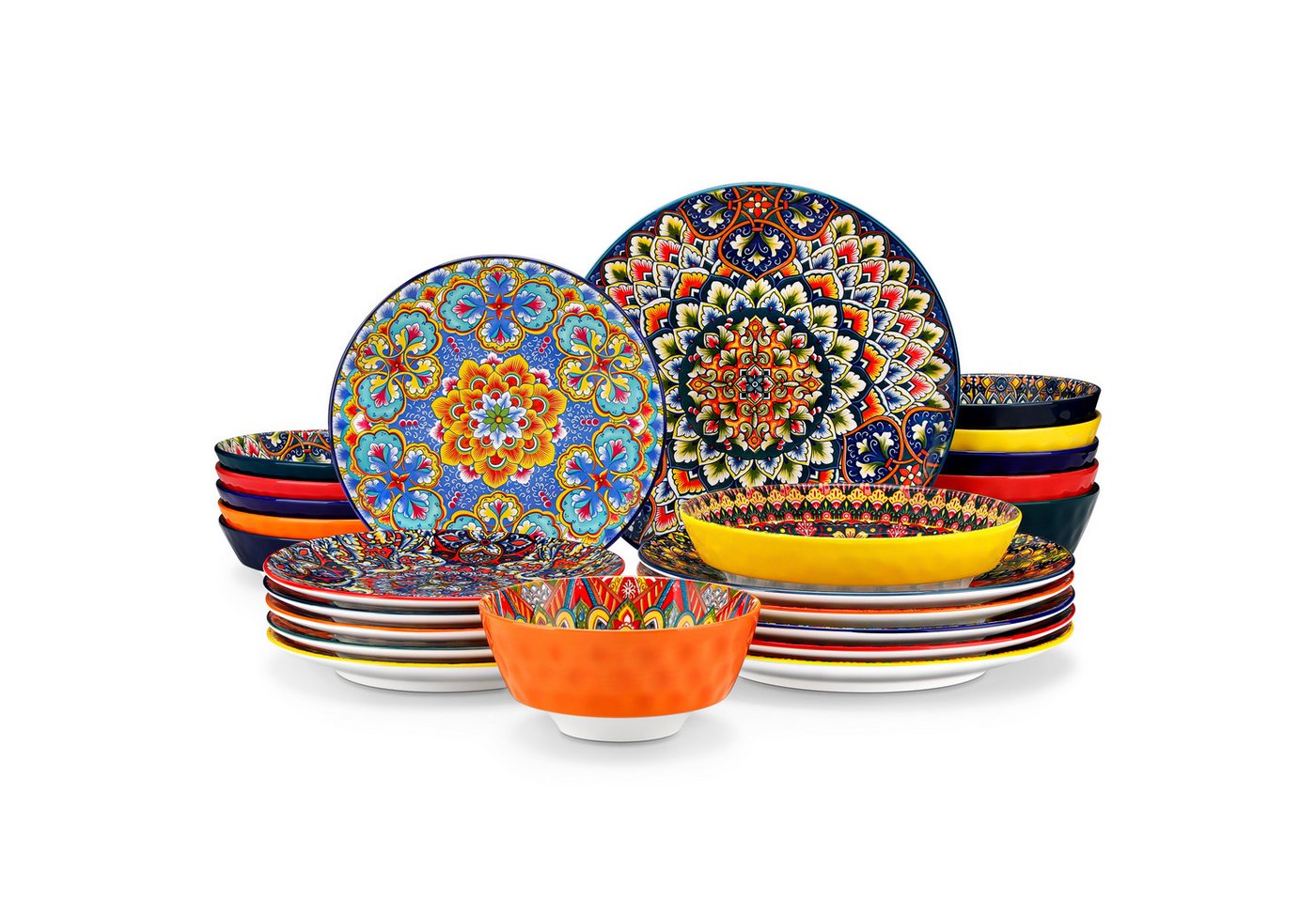 vancasso Geschirr-Set Tafelservice, Geschirr-Set LUMI für 6/4, Porzellan, BOHO-Stil (24-tlg), 6 Personen, Porzellan