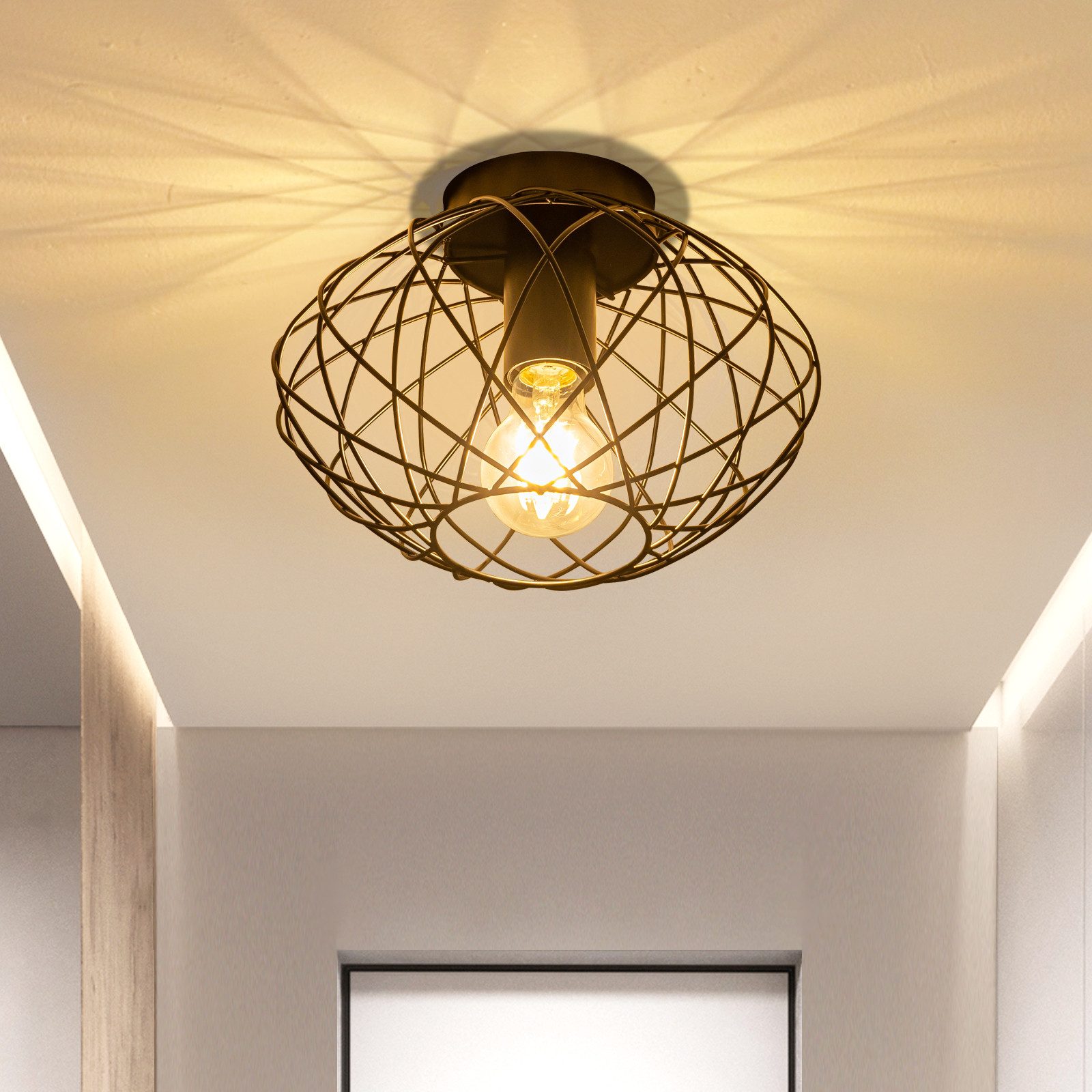 Nettlife Deckenleuchte Schwarz Vintage Kaefig Deckenstrahler E27 Lampenfass günstig online kaufen