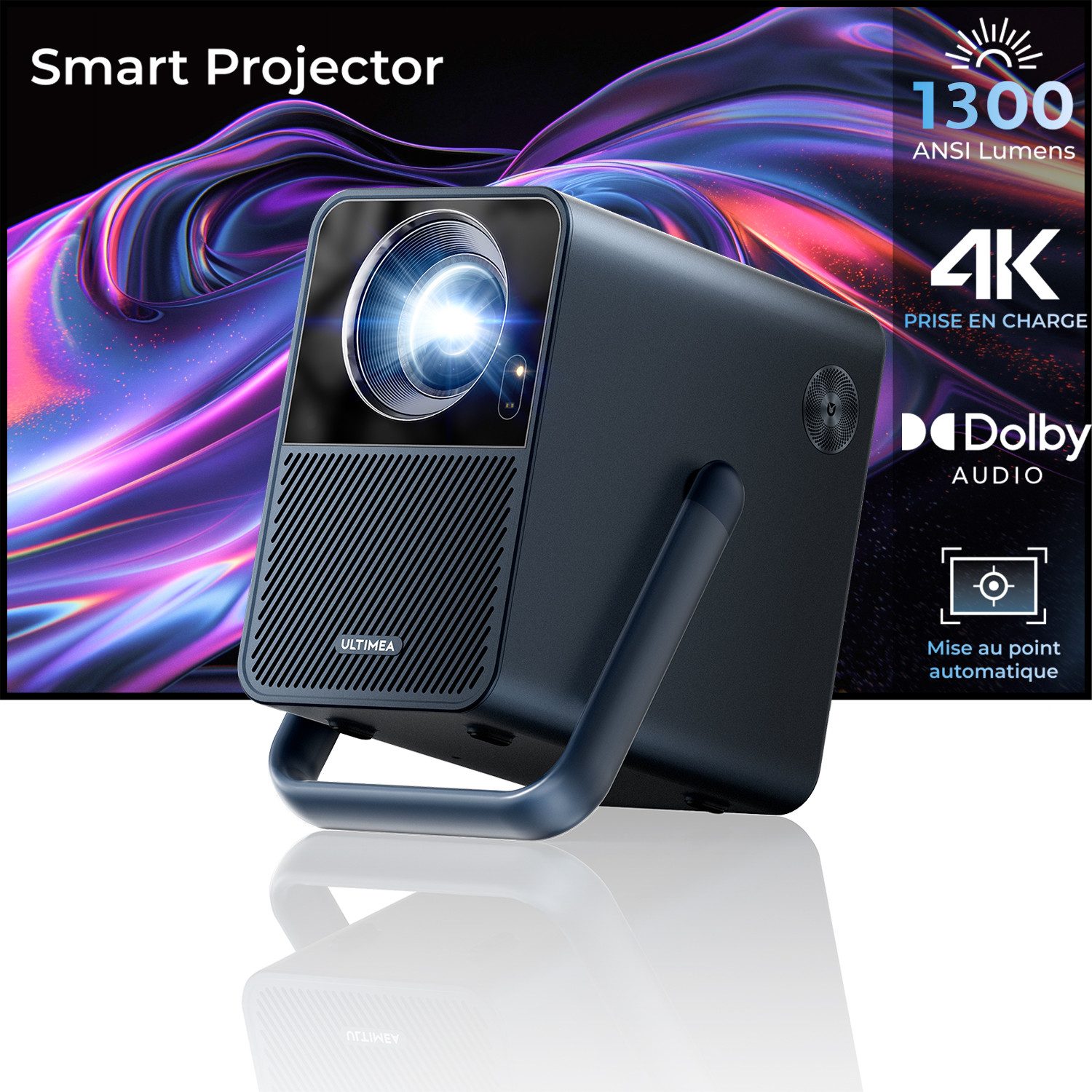 Ultimea Poseidon E40 Beamer, Android TV 11.0 mit Netflix,Dolby Audio Beamer (30000 lm, 2000:1, 1920 x 1080 px, Tragegriffdesign, Tragbar Projektor Native 1080P) blau