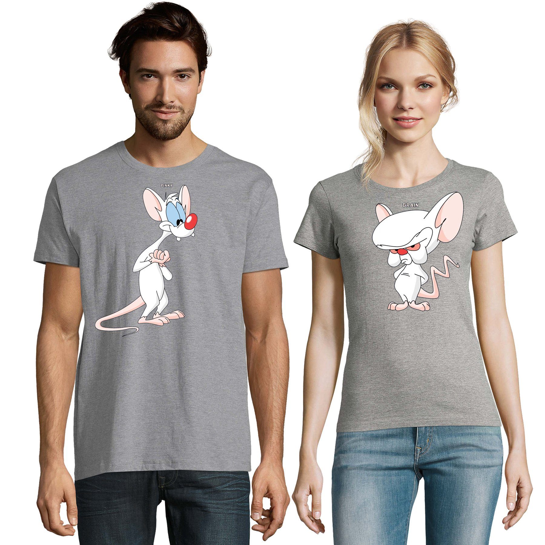 Blondie & Brownie T-Shirt Partner Pärchen Freunde Shirt Pinky Brain BFF Friends Partner T-Shirt Freunde BFF Motiv Baumwolle Regular Fit Herren Damen