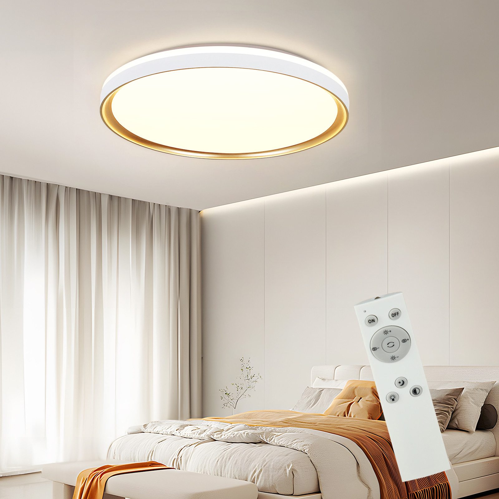ZMH LED Deckenleuchte Dimmbar Wohnzimmer mit Fernbedienung modern deko, LED fest integriert, LED Deckenleuchte