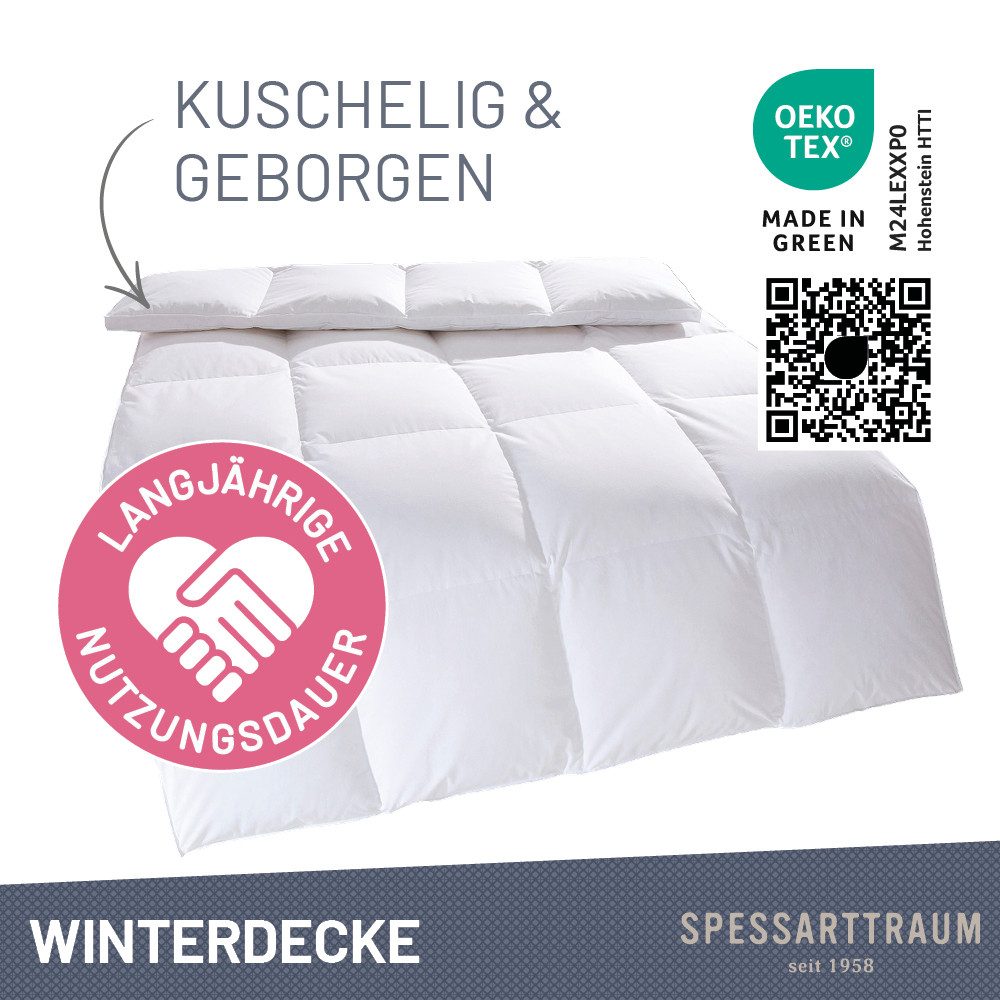 SPESSARTTRAUM Gänsedaunenbettdecke Premium****, hergestellt in Deutschland, Bettdecken für Sommer, Winter, Füllung: 100% Gänsedaunen, Klasse 1, Downpass zertifiziert, Bezug: 100% Baumwolle, Made in Green, Hausstauballergiker geeignet, 4 Wärmeklassen & 5 Größen, Bestseller